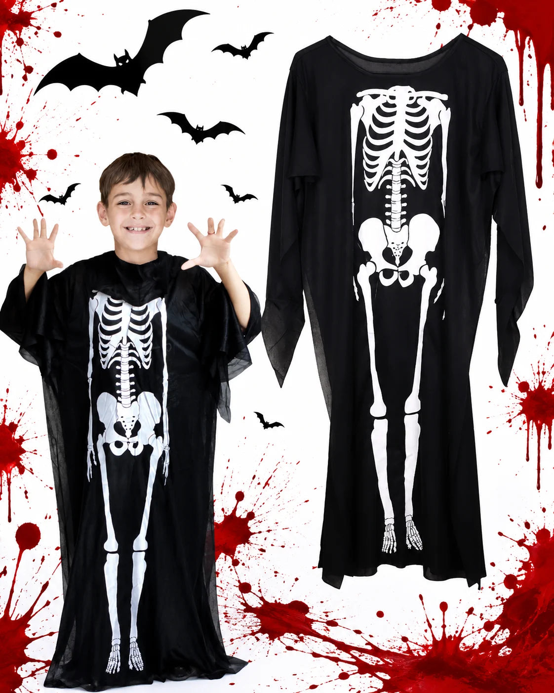 Skelett Kostüm Damen Kinder Halloween Karneval Verkleidung Cosplay Jumpsuit 🎃👻