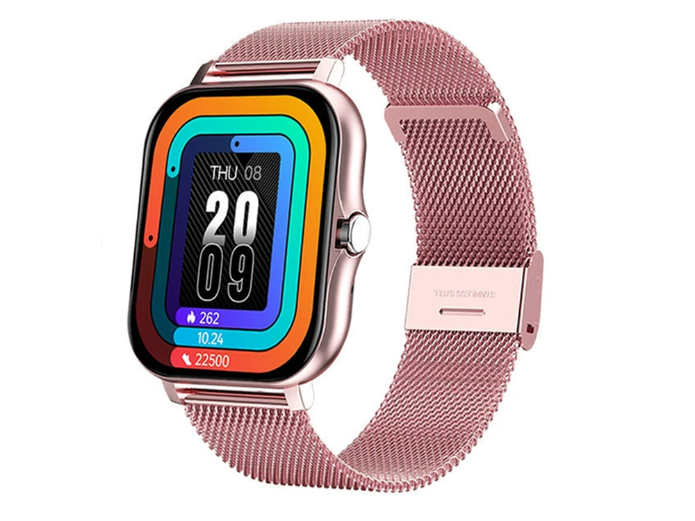 Smartwatch mit Bluetooth & Telefonfunktion – Sportuhr für Damen & Herren, Rosa Silikonarmband