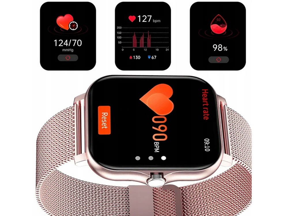 Smartwatch mit Bluetooth & Telefonfunktion – Sportuhr für Damen & Herren, Rosa Silikonarmband