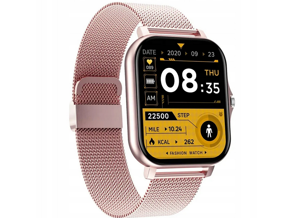Smartwatch mit Bluetooth & Telefonfunktion – Sportuhr für Damen & Herren, Rosa Silikonarmband