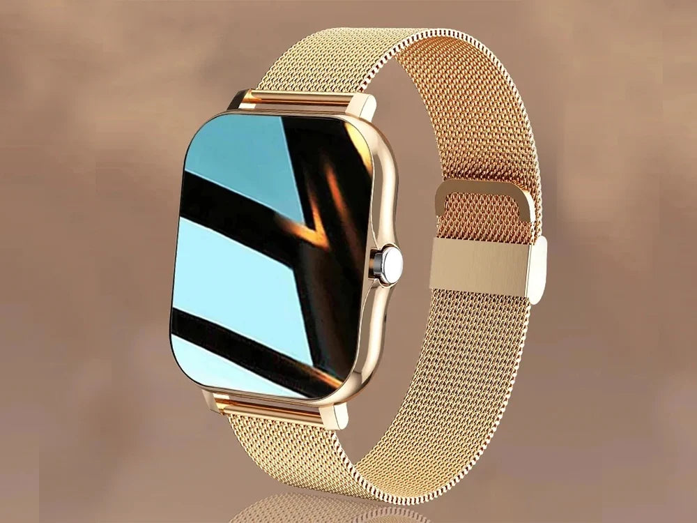 Smartwatch Damen Herren Bluetooth Telefonieren Sportuhr Fitness Tracker Gold  5907451378137