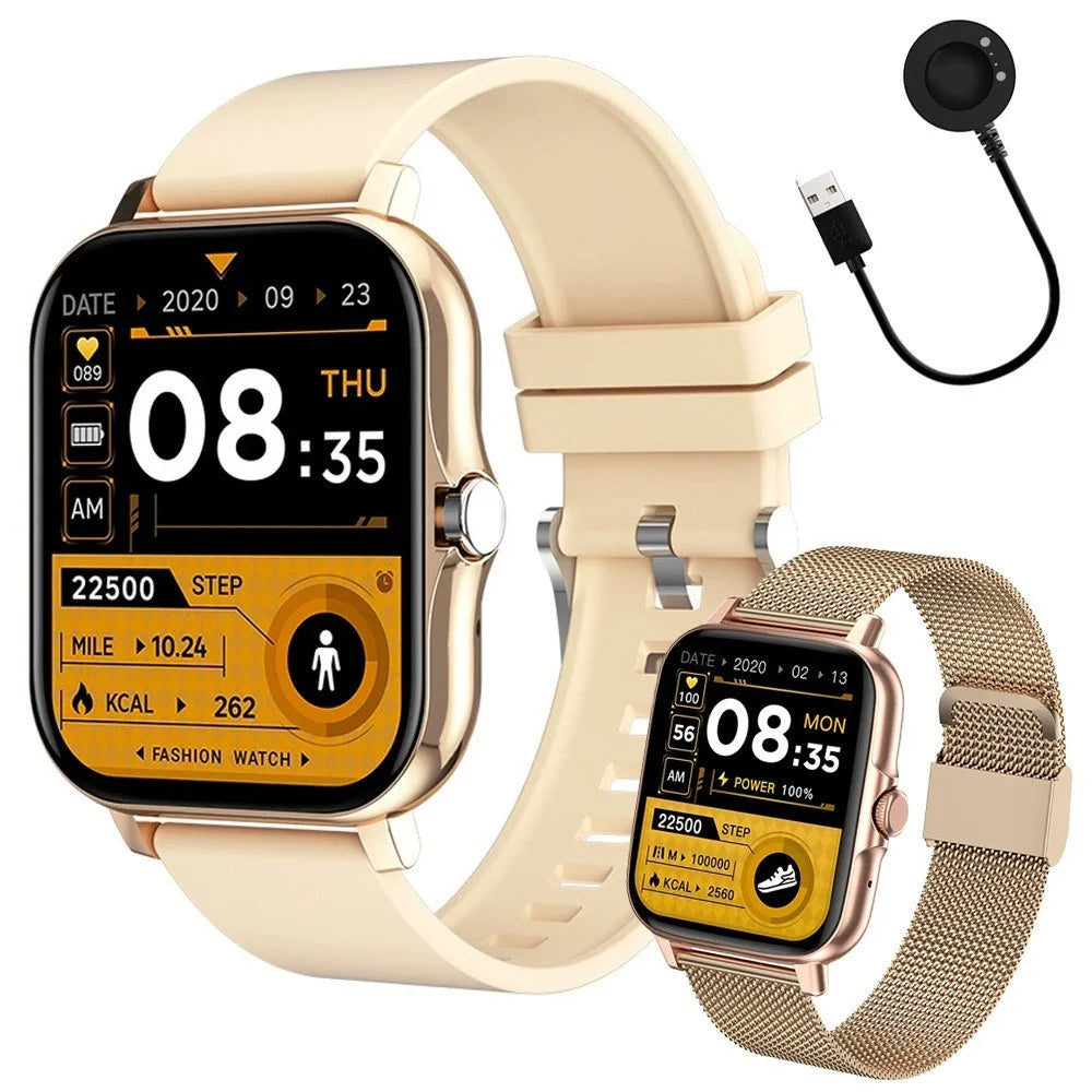 Smartwatch Damen Herren Bluetooth Telefonieren Sportuhr Fitness Tracker Gold  5907451378137