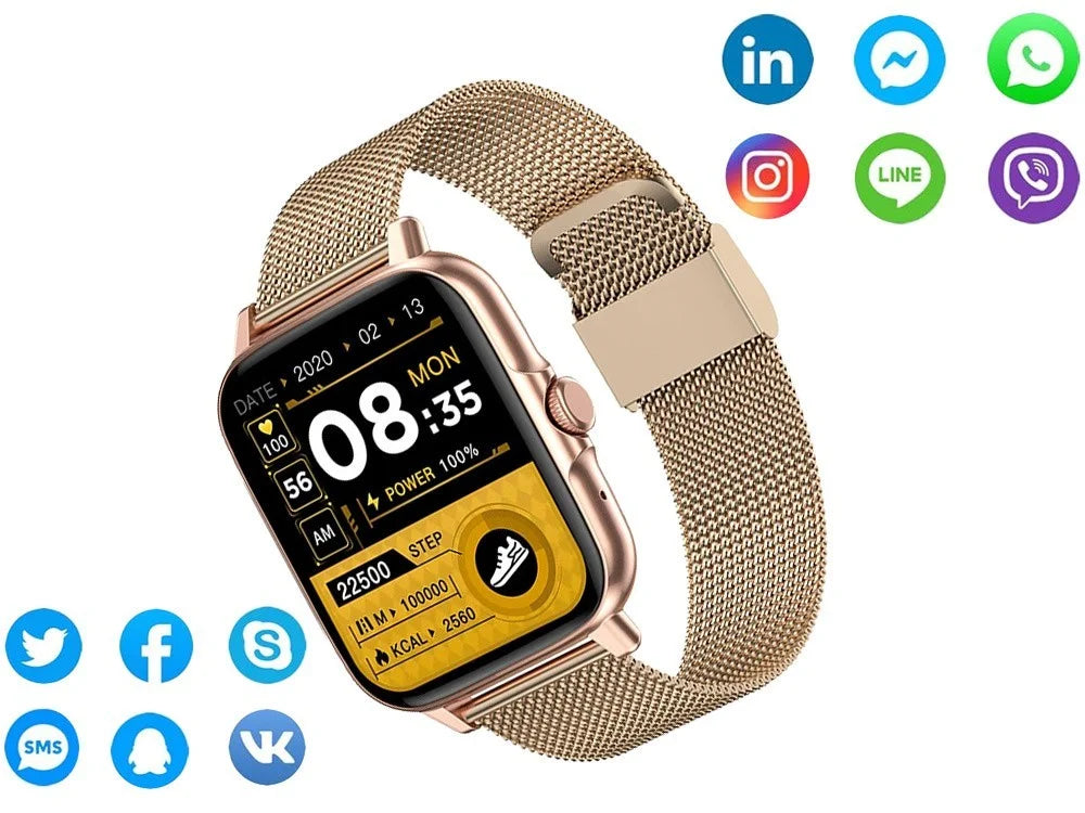 Smartwatch Damen Herren Bluetooth Telefonieren Sportuhr Fitness Tracker Gold  5907451378137