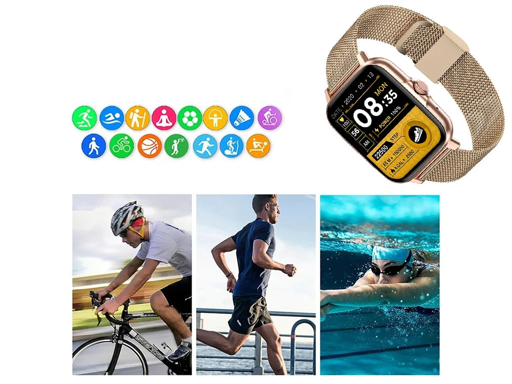 Smartwatch Damen Herren Bluetooth Telefonieren Sportuhr Fitness Tracker Gold  5907451378137