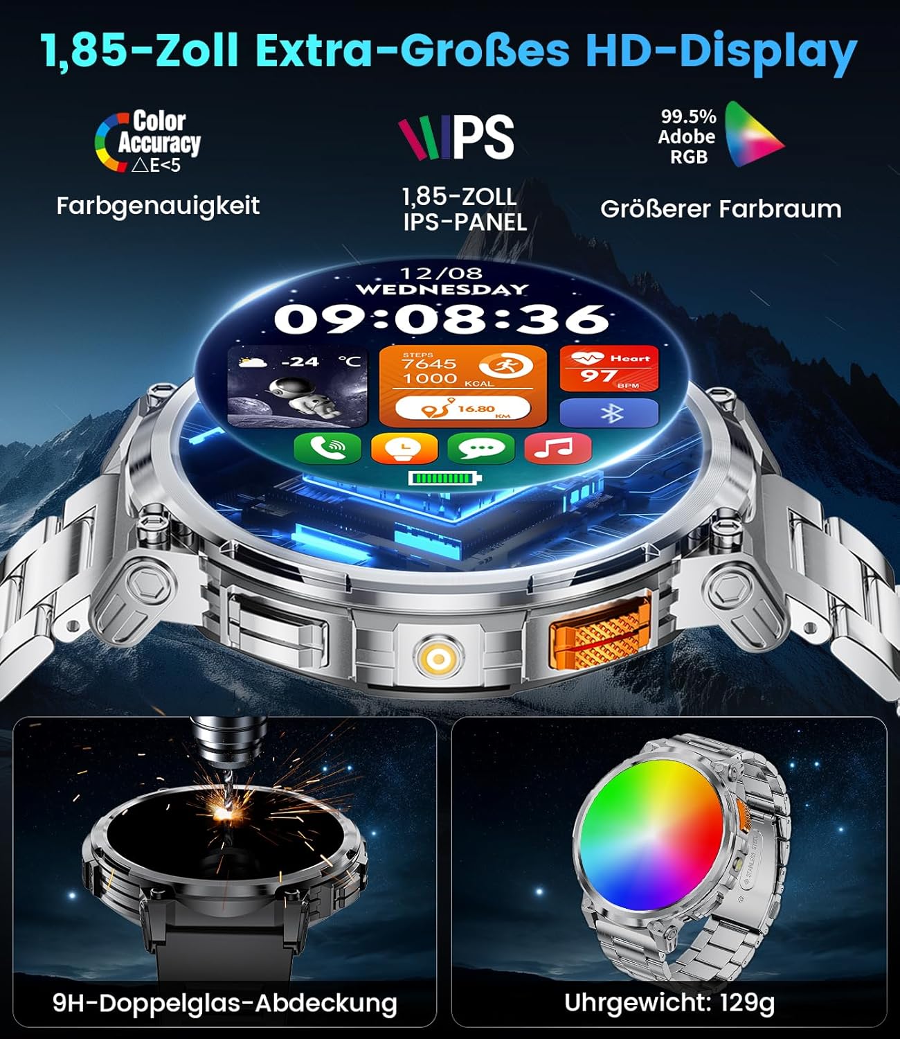 Smartwatch Men with Phone Function, 1.96'' DIY HD Outdoor Smartwatch Military, 120+ Sport Mode IP68 Waterproof Fitness Watch Men with Blood Pressure Measurement Android Ios, Leather