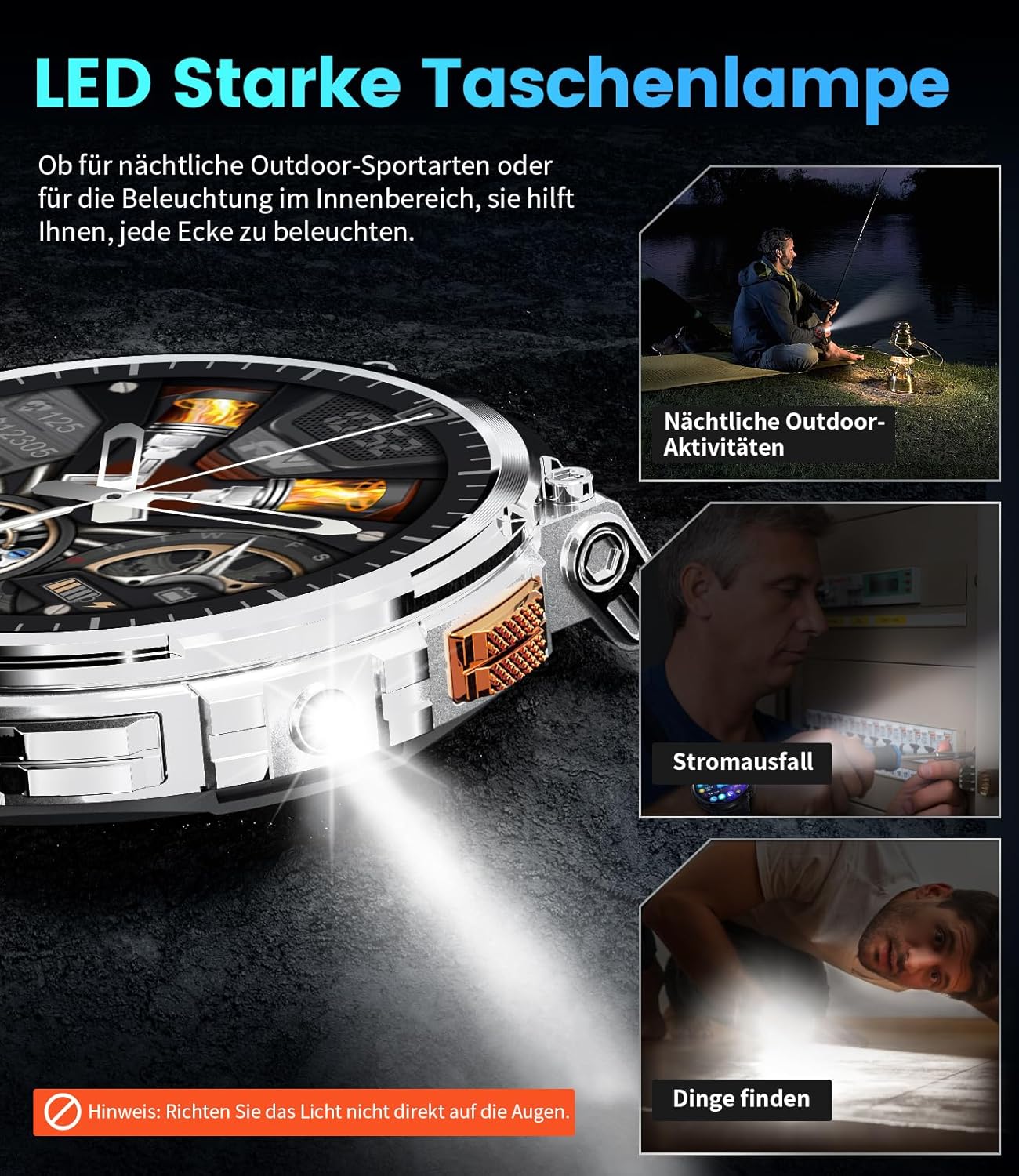 Smartwatch Men with Phone Function, 1.96'' DIY HD Outdoor Smartwatch Military, 120+ Sport Mode IP68 Waterproof Fitness Watch Men with Blood Pressure Measurement Android Ios, Leather