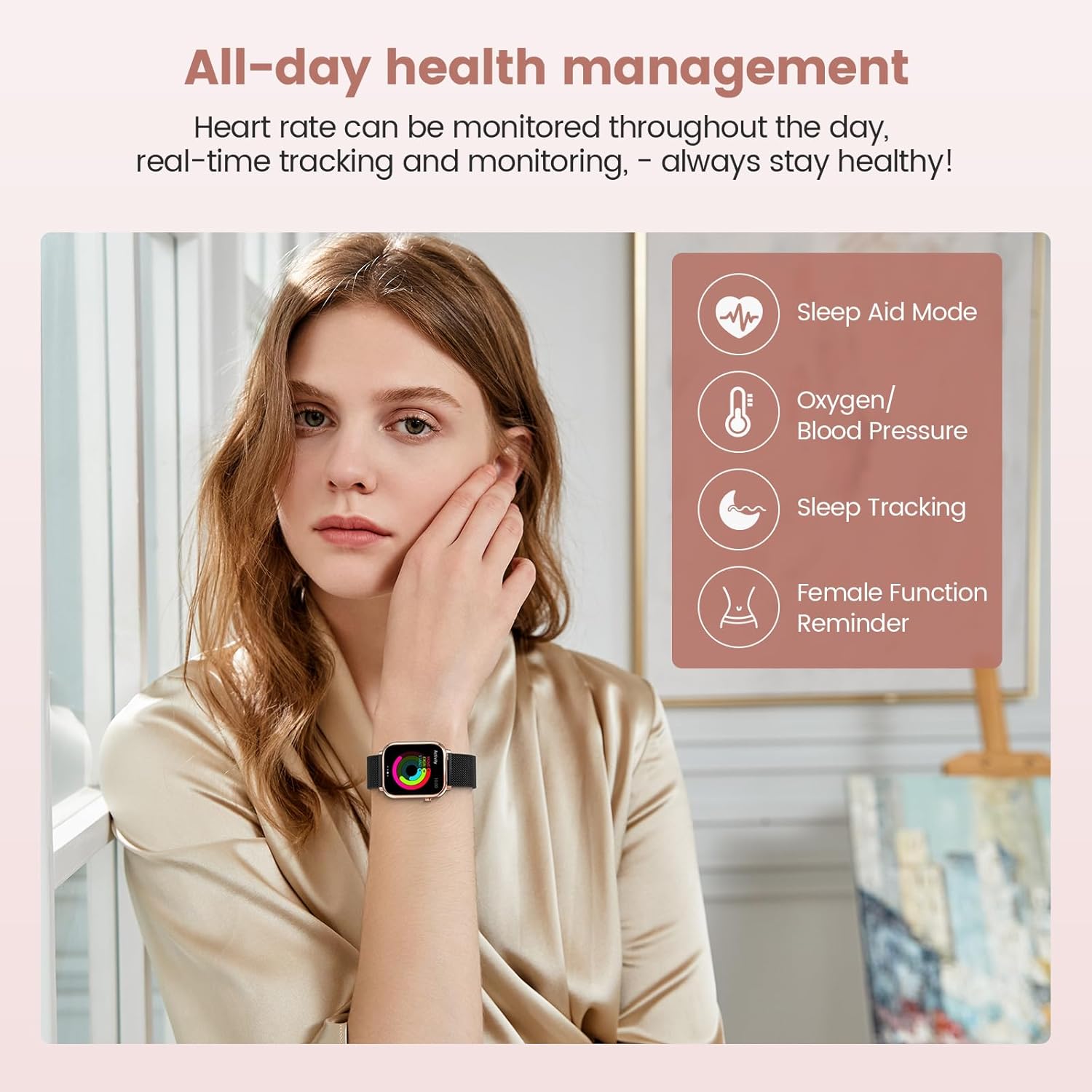 Smartwatch mit Bluetooth & Fitness-Tracking – Sportuhr mit Gummiarmband, Schwarz