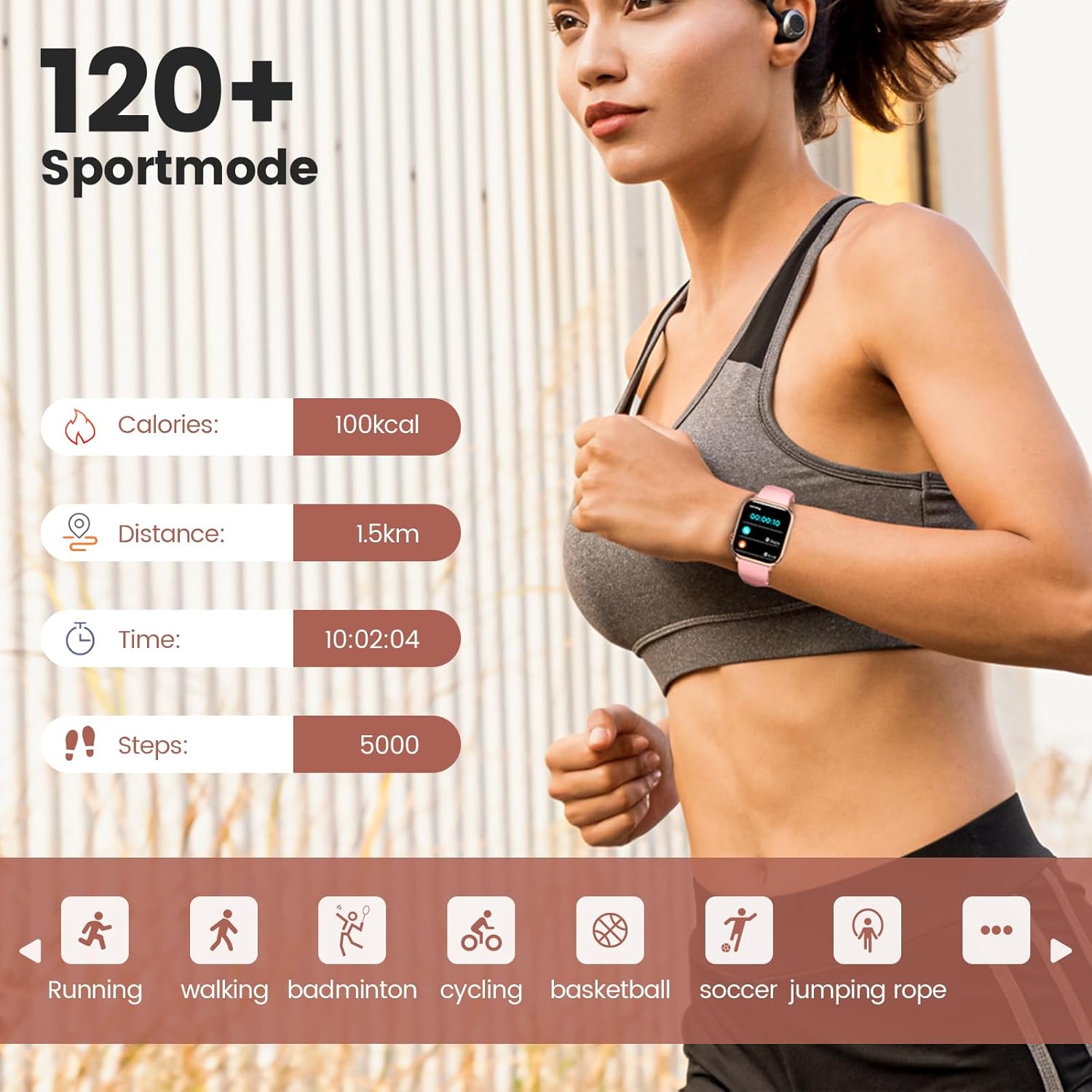 Smartwatch mit Bluetooth & Fitness-Tracking – Sportuhr mit Gummiarmband, Schwarz