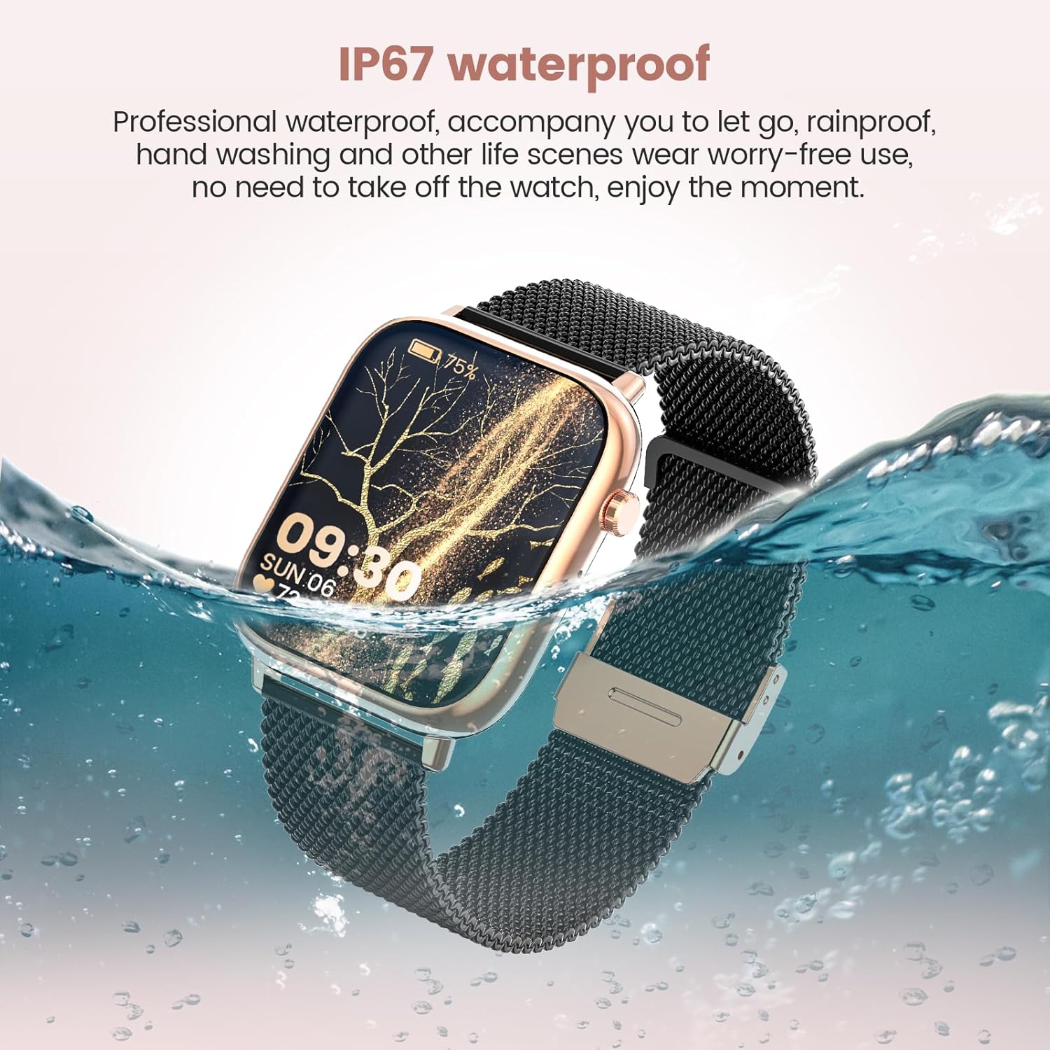 Smartwatch mit Bluetooth & Fitness-Tracking – Sportuhr mit Gummiarmband, Schwarz