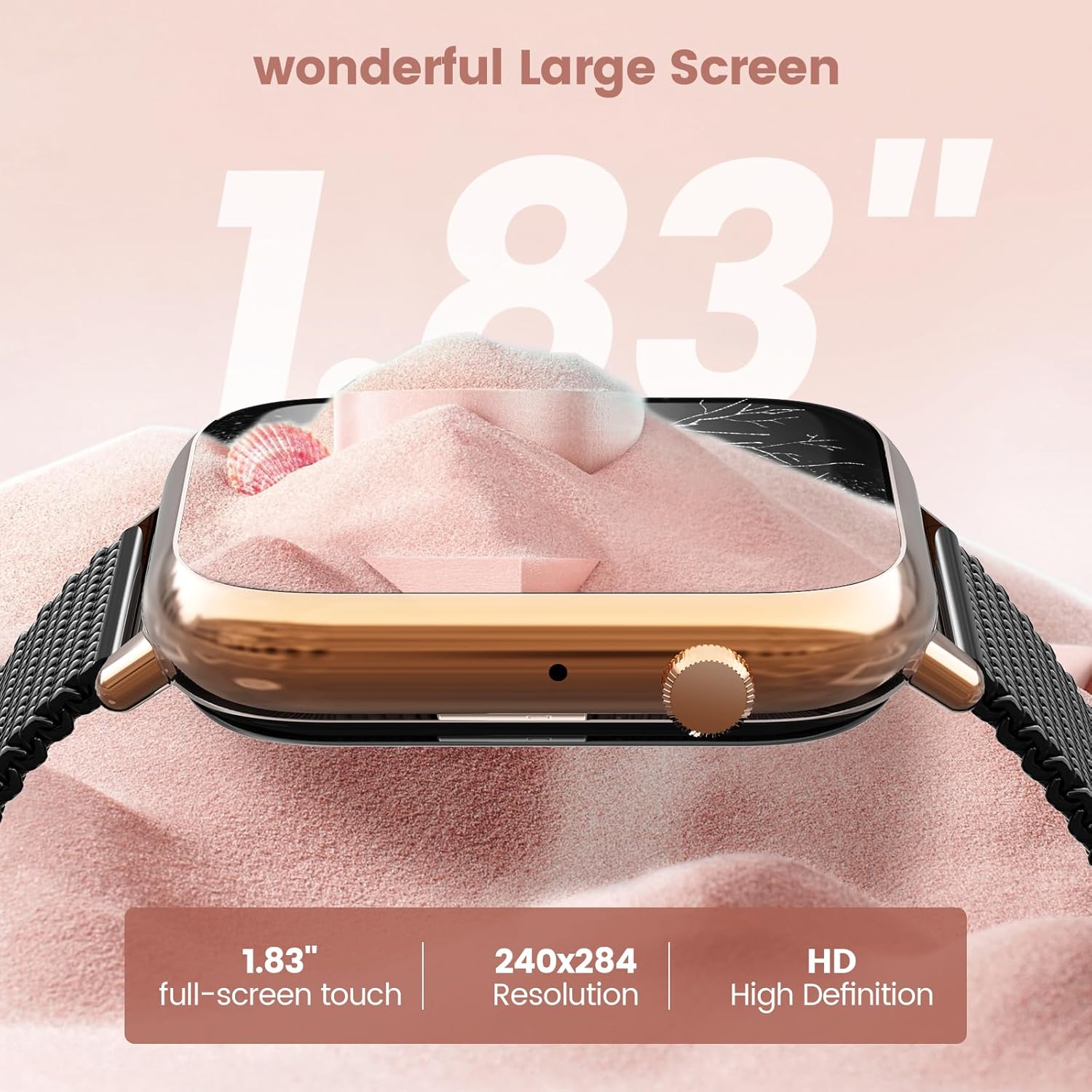 Smartwatch mit Bluetooth & Fitness-Tracking – Sportuhr mit Gummiarmband, Schwarz
