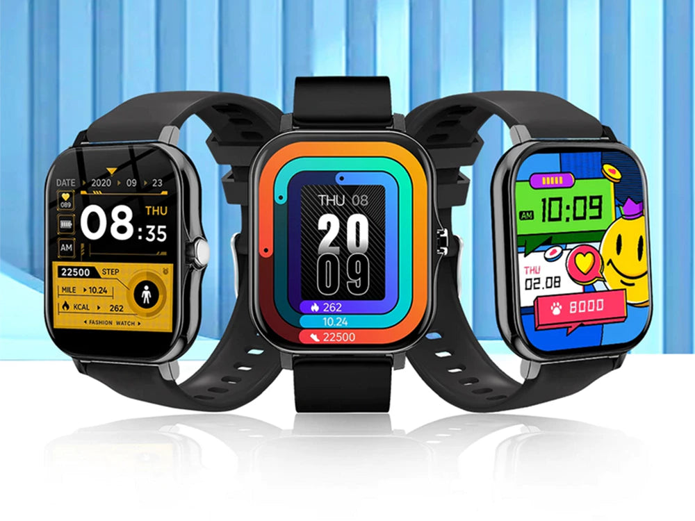 Smartwatch mit Bluetooth & Fitness-Tracking – Sportuhr mit Gummiarmband, Schwarz