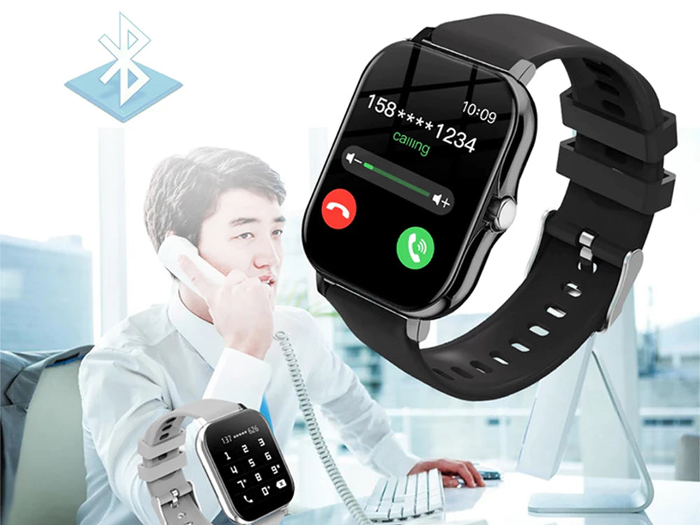 Smartwatch mit Bluetooth & Fitness-Tracking – Sportuhr mit Gummiarmband, Schwarz