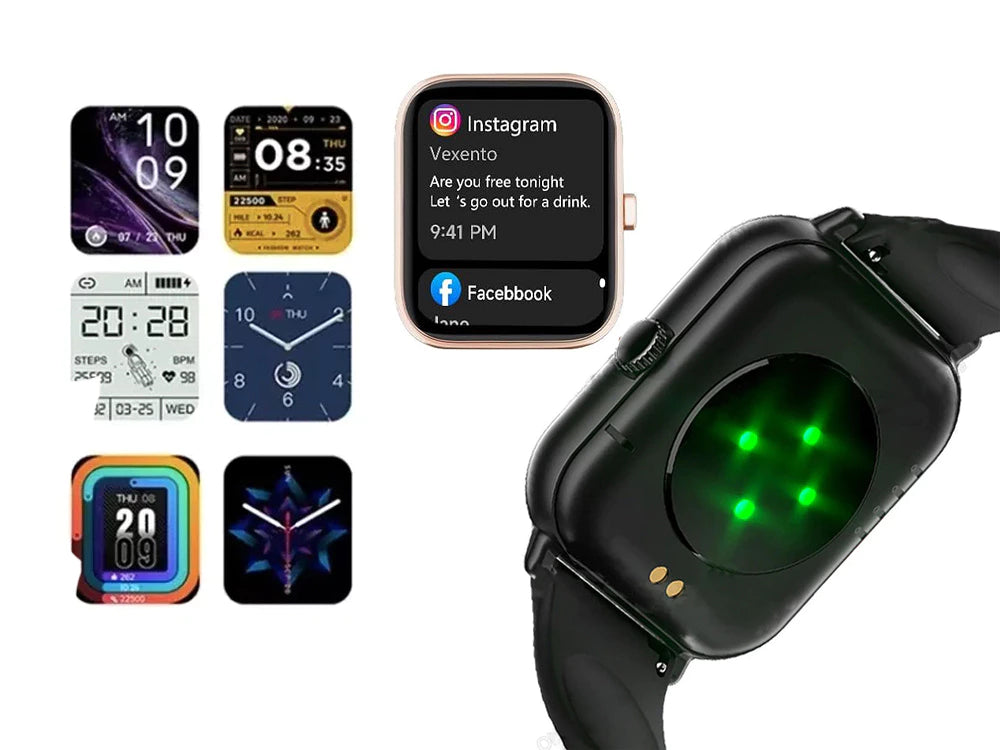 Smartwatch mit Bluetooth & Fitness-Tracking – Sportuhr mit Gummiarmband, Schwarz