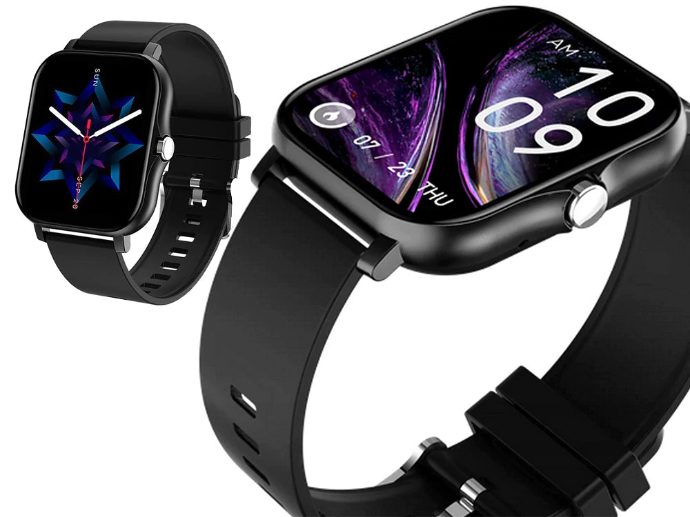 Smartwatch mit Bluetooth & Fitness-Tracking – Sportuhr mit Gummiarmband, Schwarz