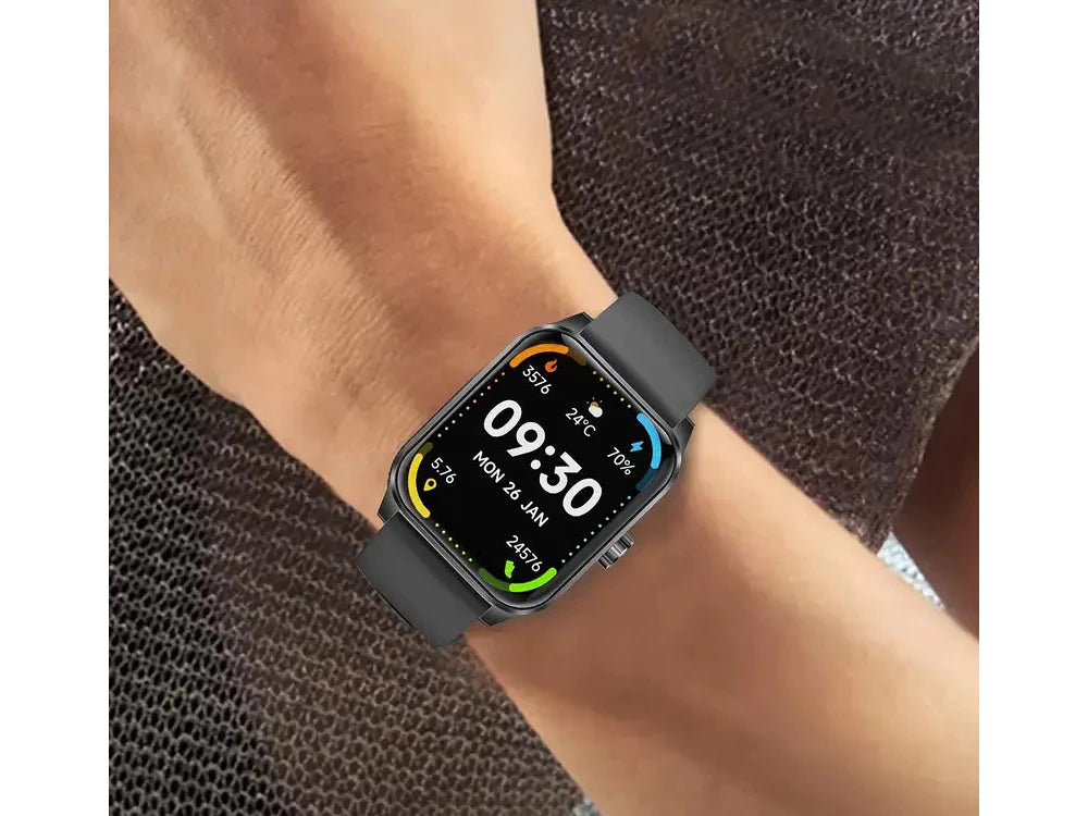 Smartwatch mit Bluetooth & Fitness-Tracking – Sportuhr mit Gummiarmband, Schwarz