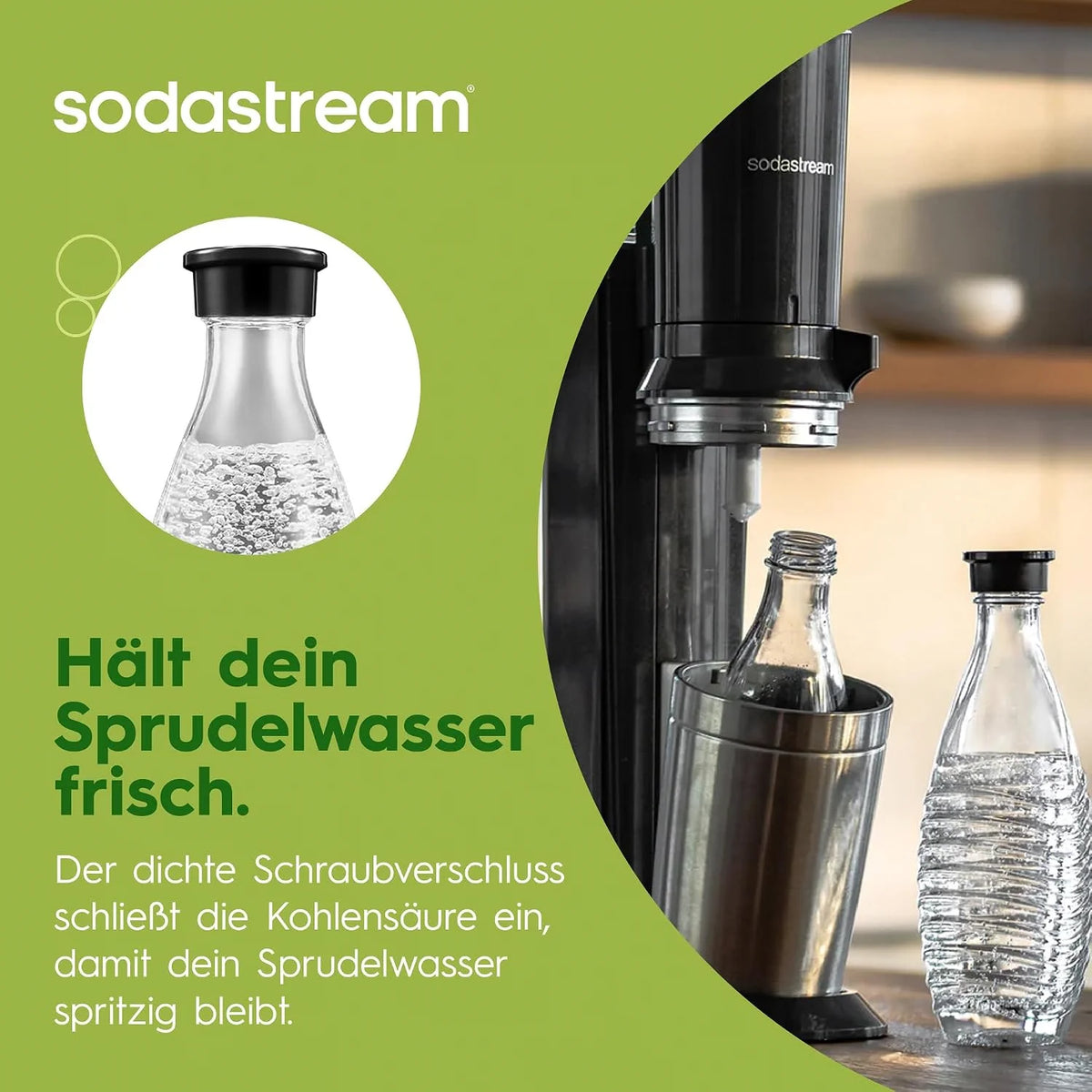 SodaStream CRYSTAL Glaskaraffe 2er-Pack – 0,7L Glasflaschen mit Schraubverschluss, spülmaschinenfest