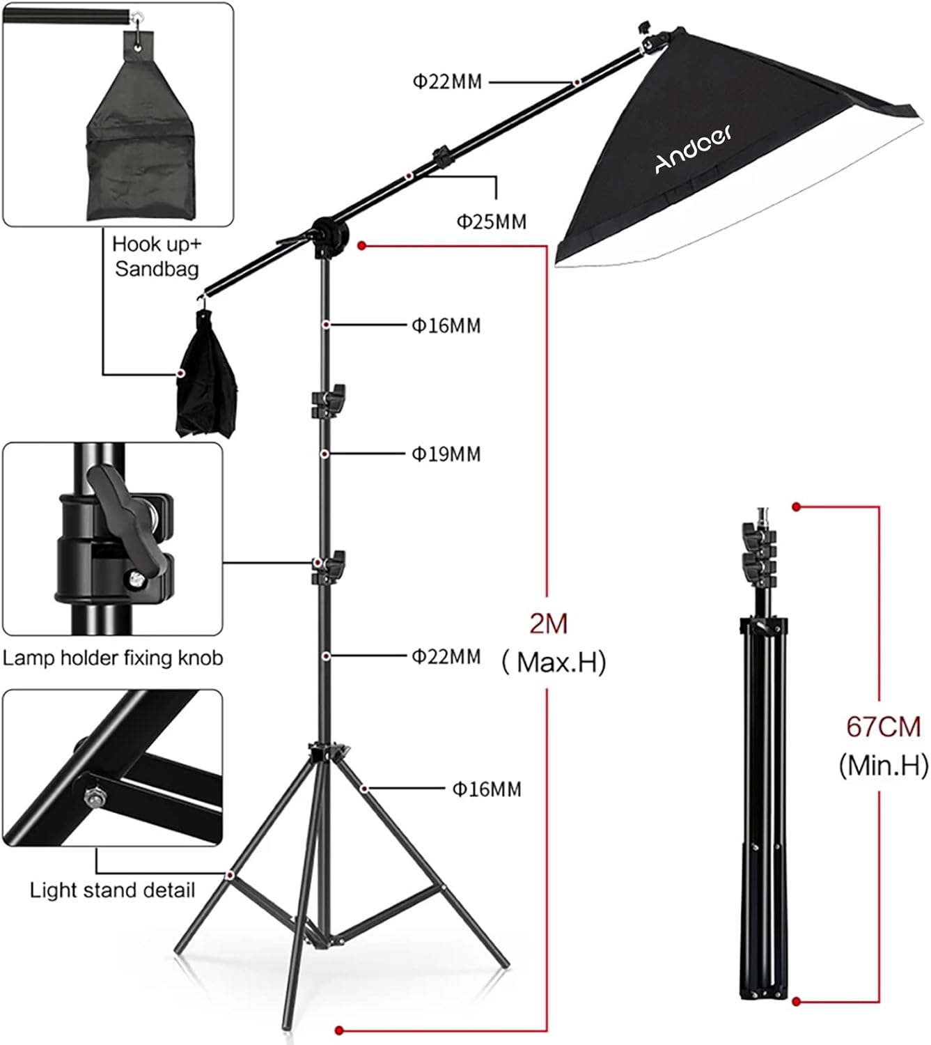 Softbox set photo studio 50 x 70 cm, continuous light studio light set E27 85 W 5500 K 2 m 