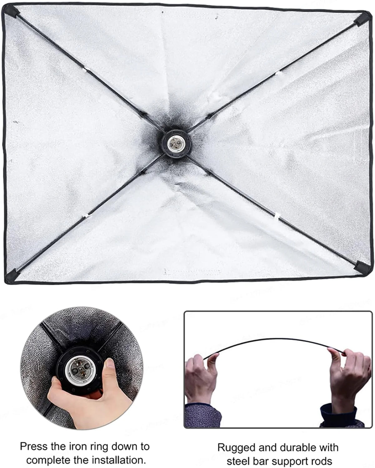 Fotostudio Set mit 3 Softboxen, 3x 65W Tageslichtlampen, Stativen, Galgenstativ und Tragetasche