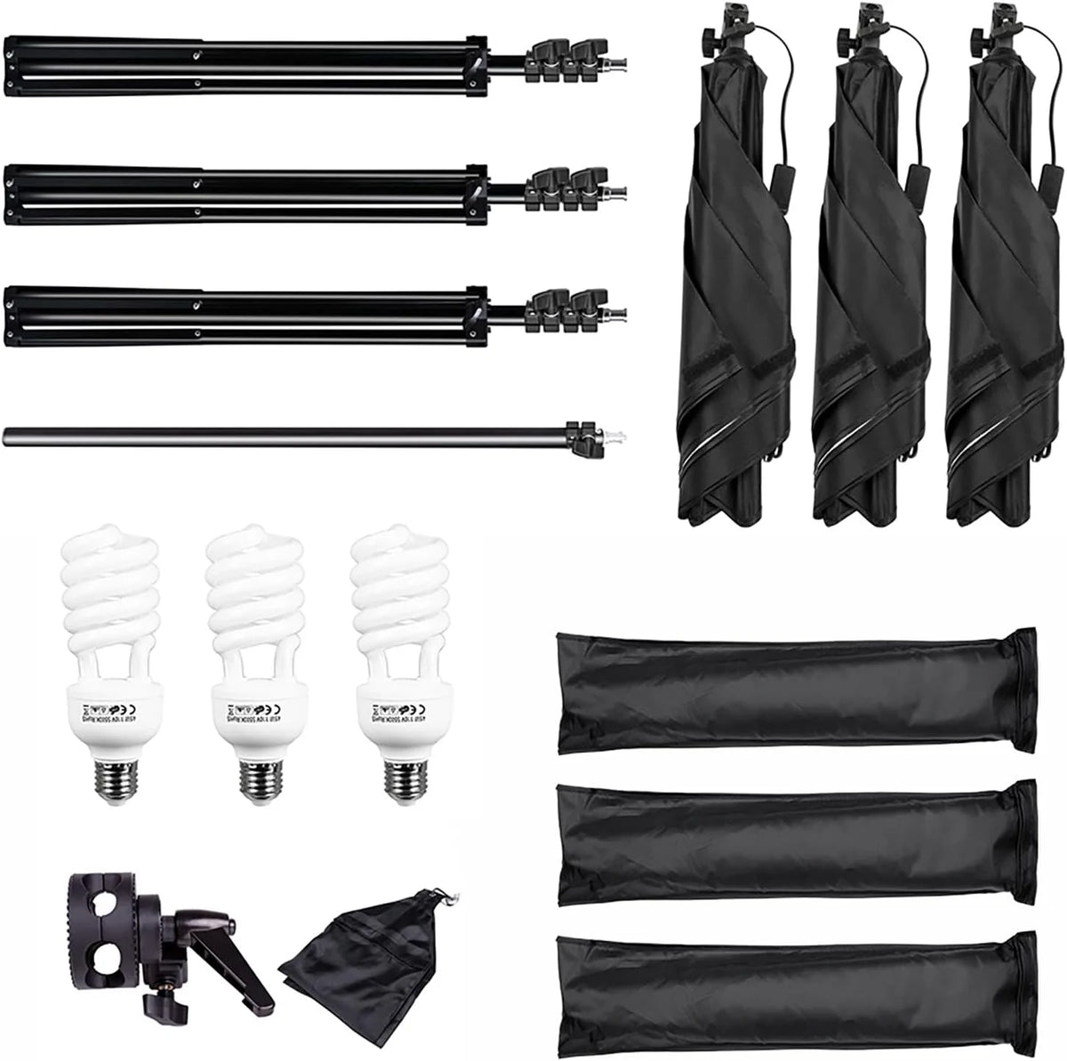 Fotostudio Set mit 3 Softboxen, 3x 65W Tageslichtlampen, Stativen, Galgenstativ und Tragetasche
