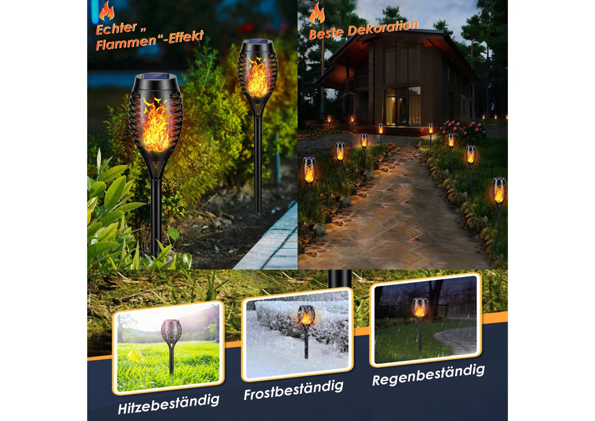 Solar Fackeln 4er Set – LED Gartenleuchten mit Flammeneffekt Außen IP65