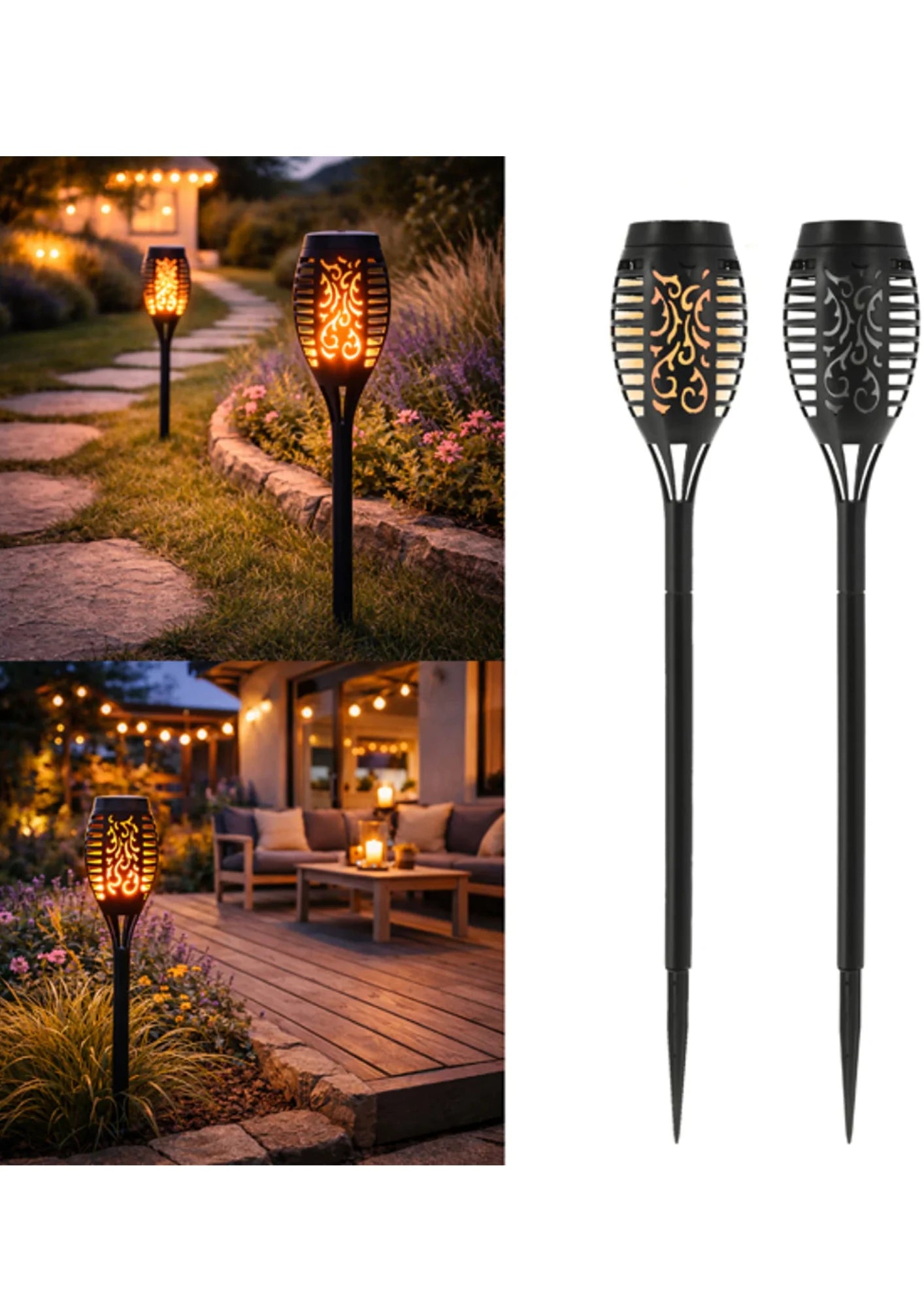 Solar Fackel LED Gartenleuchte mit Flammeneffekt warmweiß für Außen
