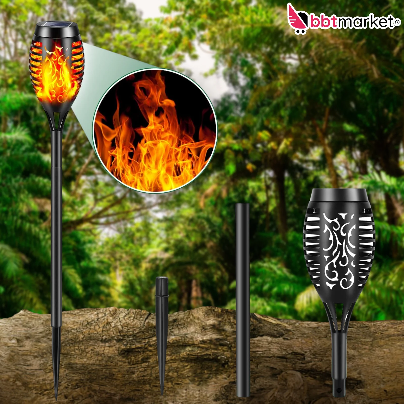 Solar Fackeln 4er Set – LED Gartenleuchten mit Flammeneffekt Außen IP65