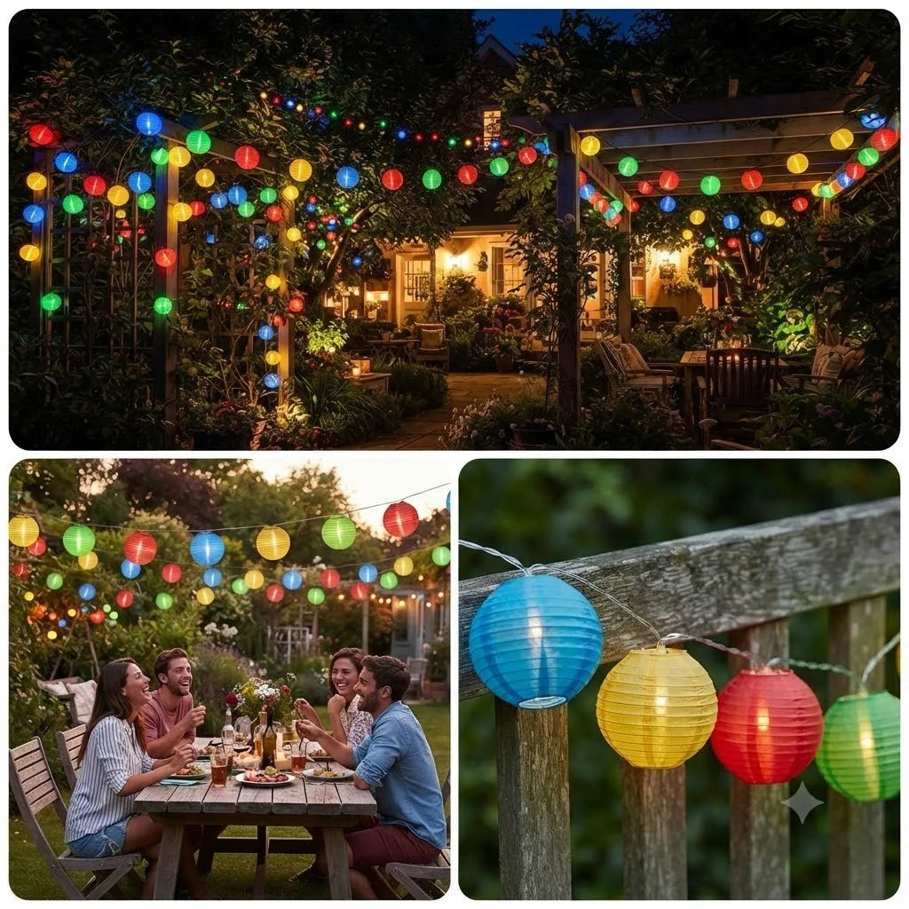 Solar Lichterkette 20 Lampions Garten Balkon Terrasse Außenbeleuchtung