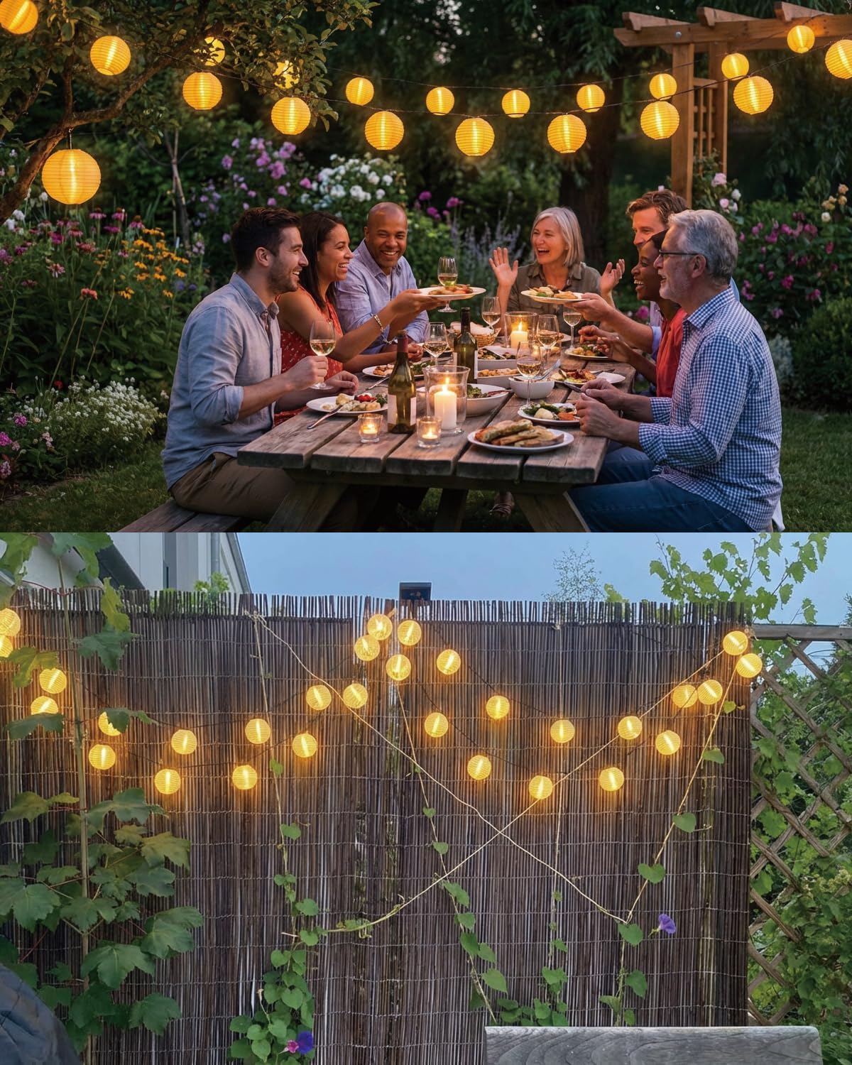 Solar Lichterkette Lampions 6M 20 LED Warmweiß IP65 für Garten Balkon Terrasse