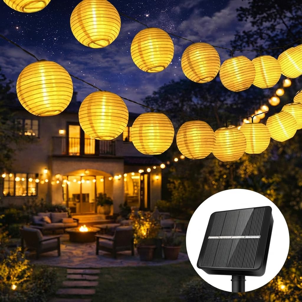 Solar Lichterkette Lampions 6M 20 LED Warmweiß IP65 für Garten Balkon Terrasse