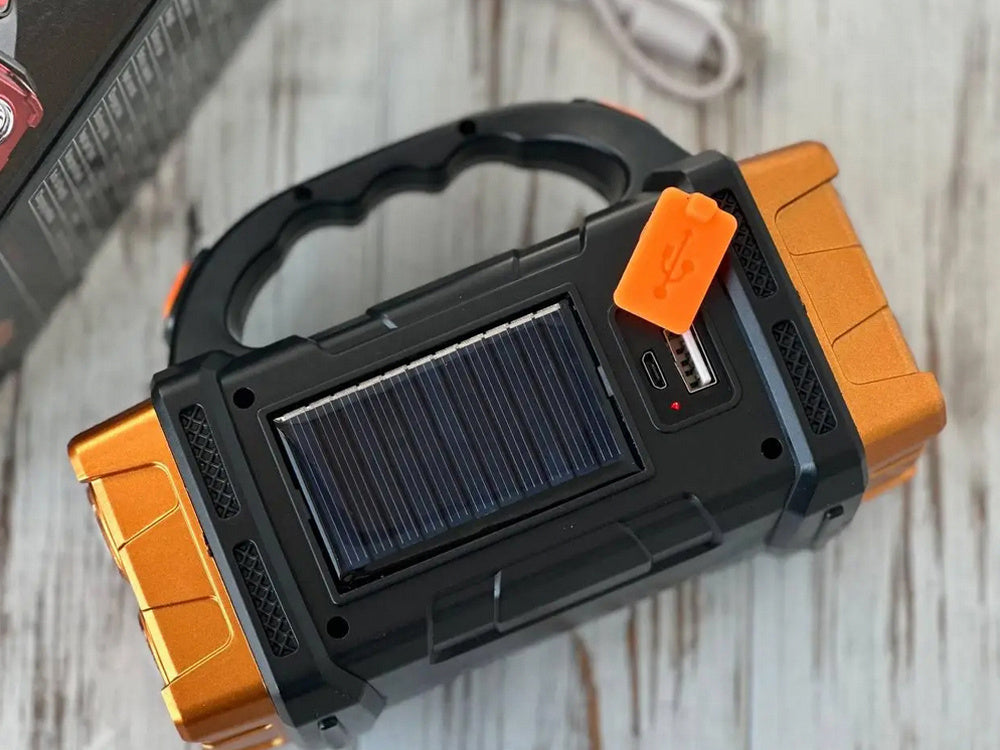 Solar Taschenlampe mit LED & COB – Wiederaufladbar mit Powerbank & Flutlicht