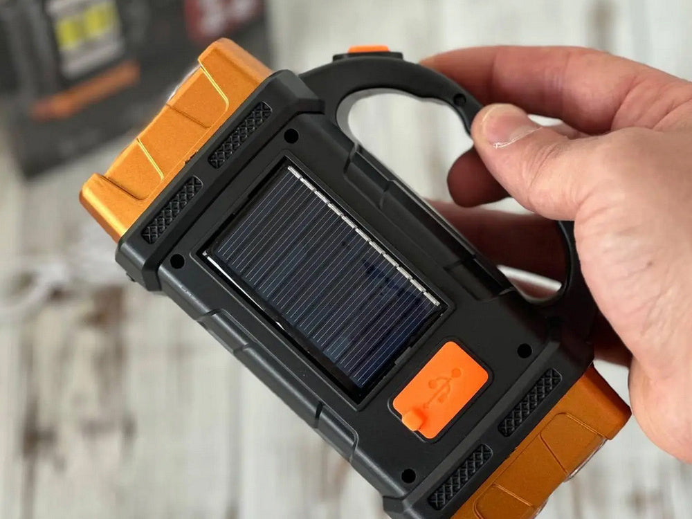 Solar Taschenlampe mit LED & COB – Wiederaufladbar mit Powerbank & Flutlicht