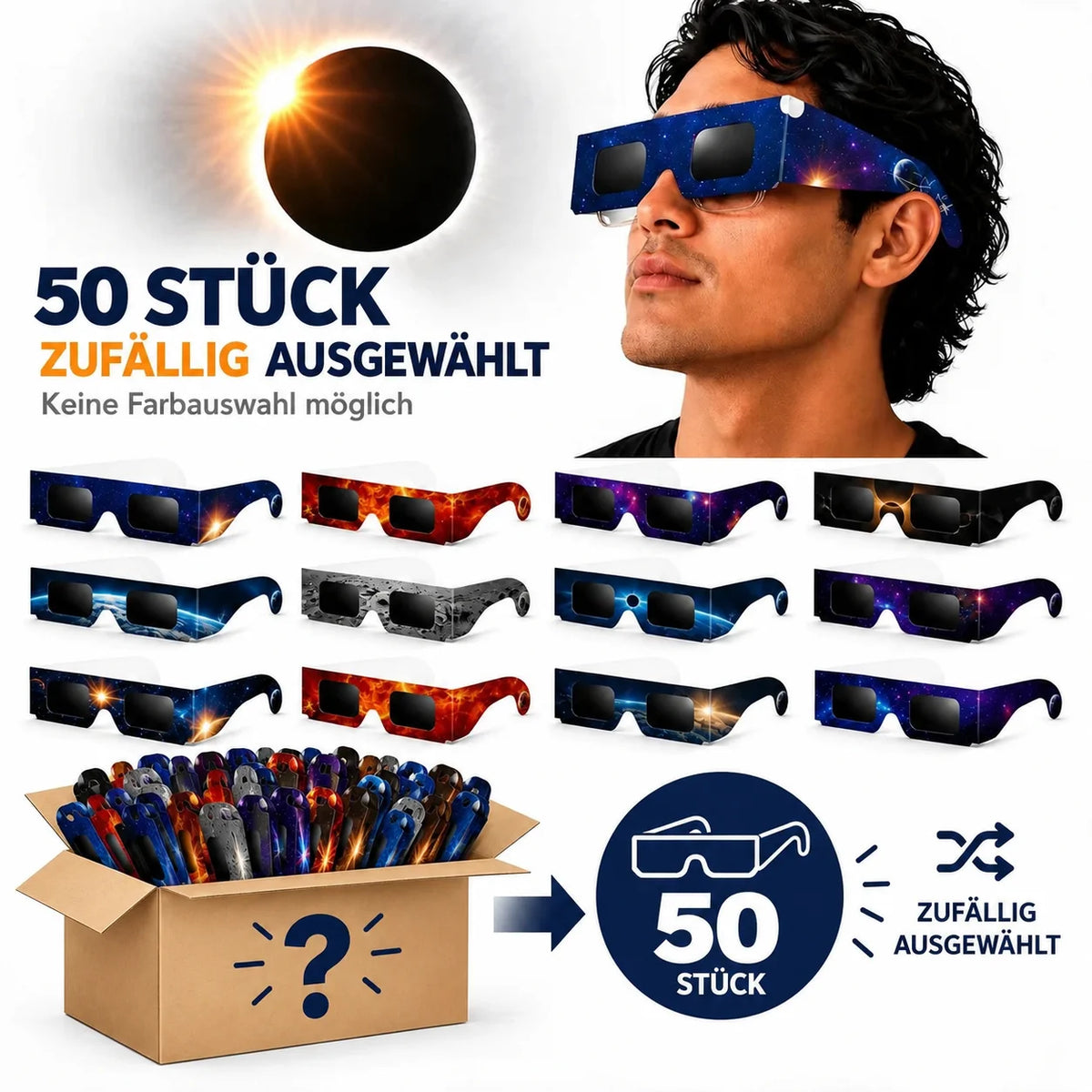 Sonnenfinsternis Brille ISO 12312-2:2015 CE 45mm Sonnenbeobachtung Schutzbrille