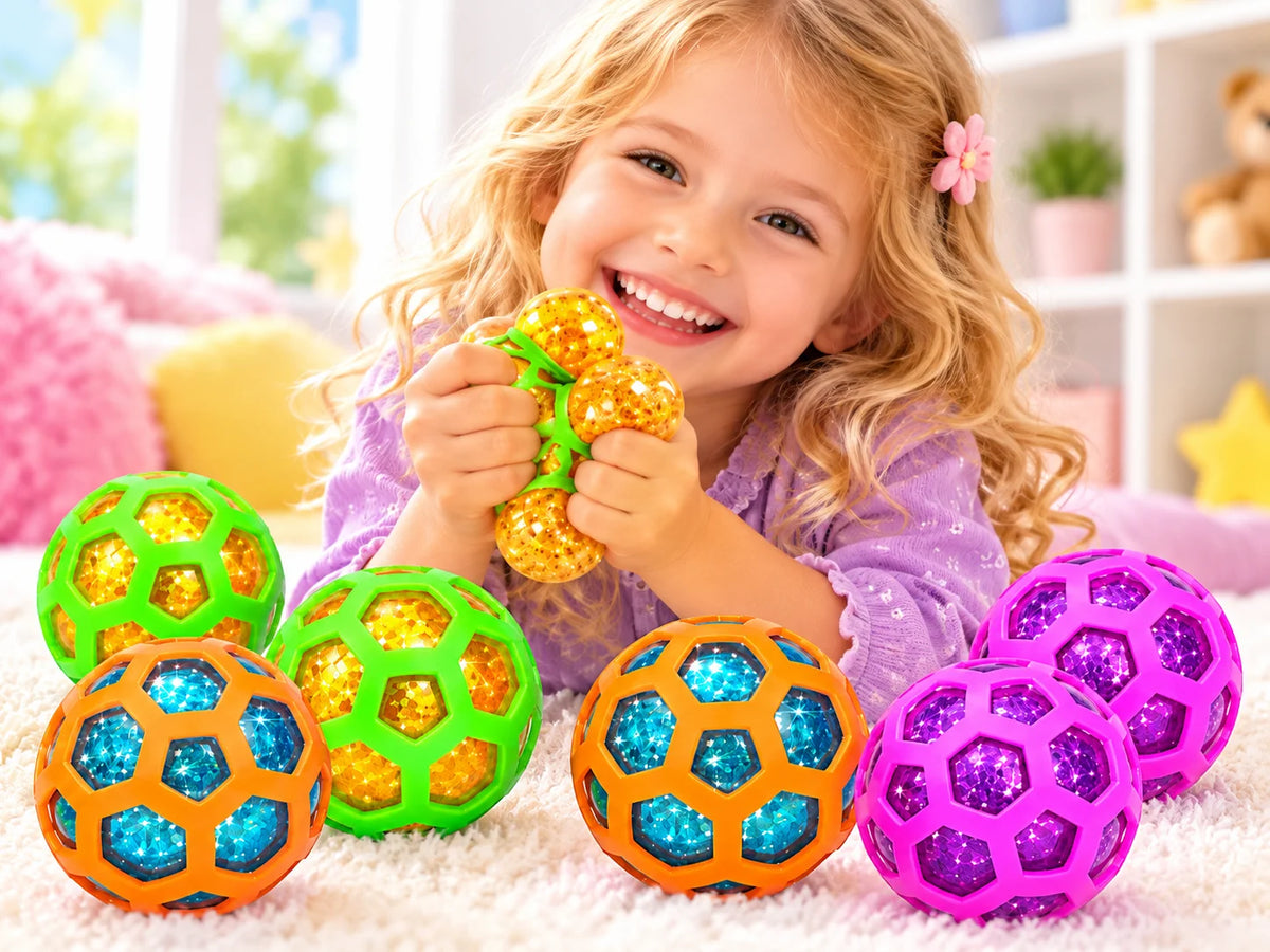 Squishy Ball Glitzer 80mm Quetschball Stressball Fidget Toy 1/3 Stück