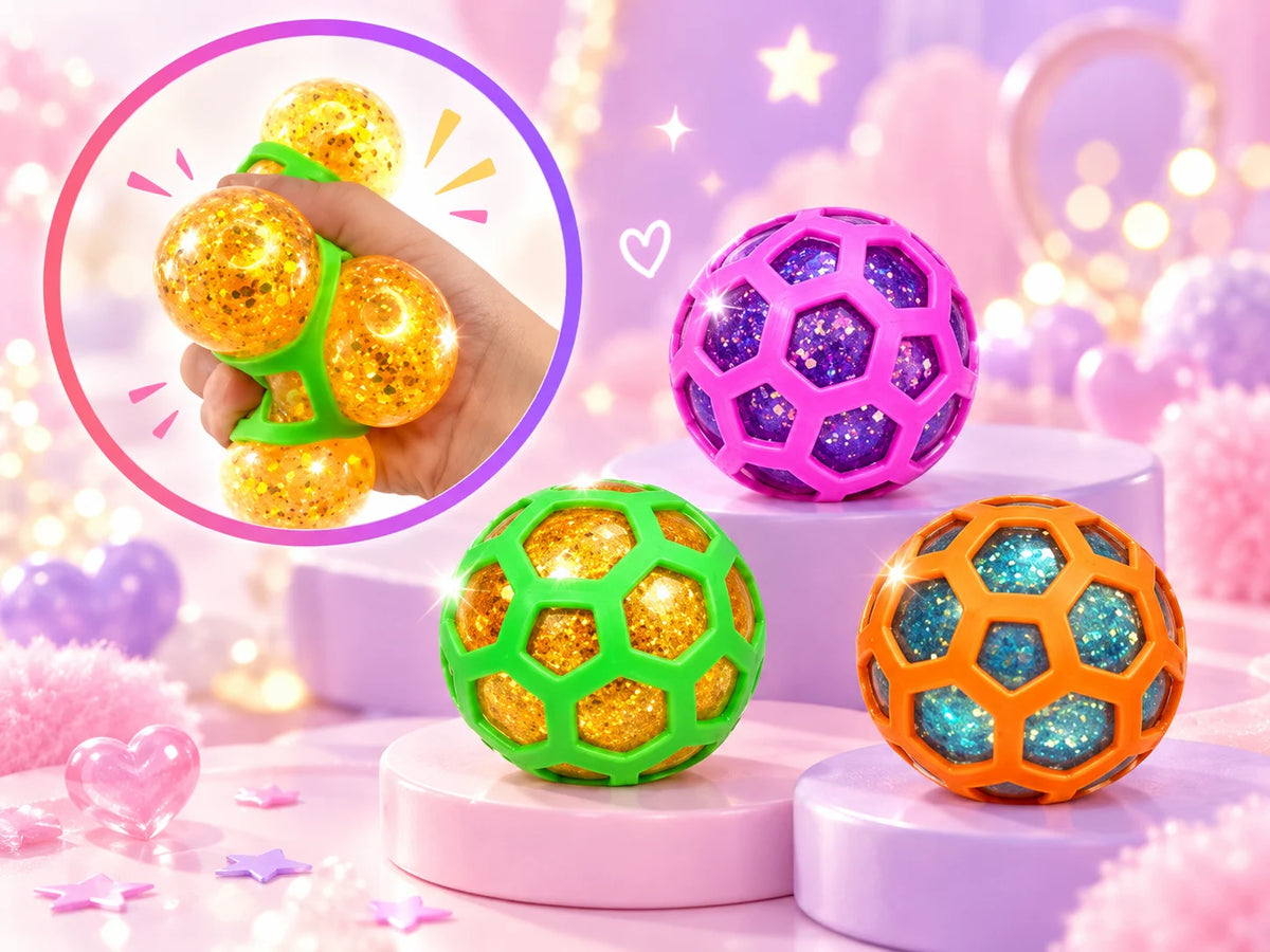 Squishy Ball Glitzer 80mm Quetschball Stressball Fidget Toy 1/3 Stück