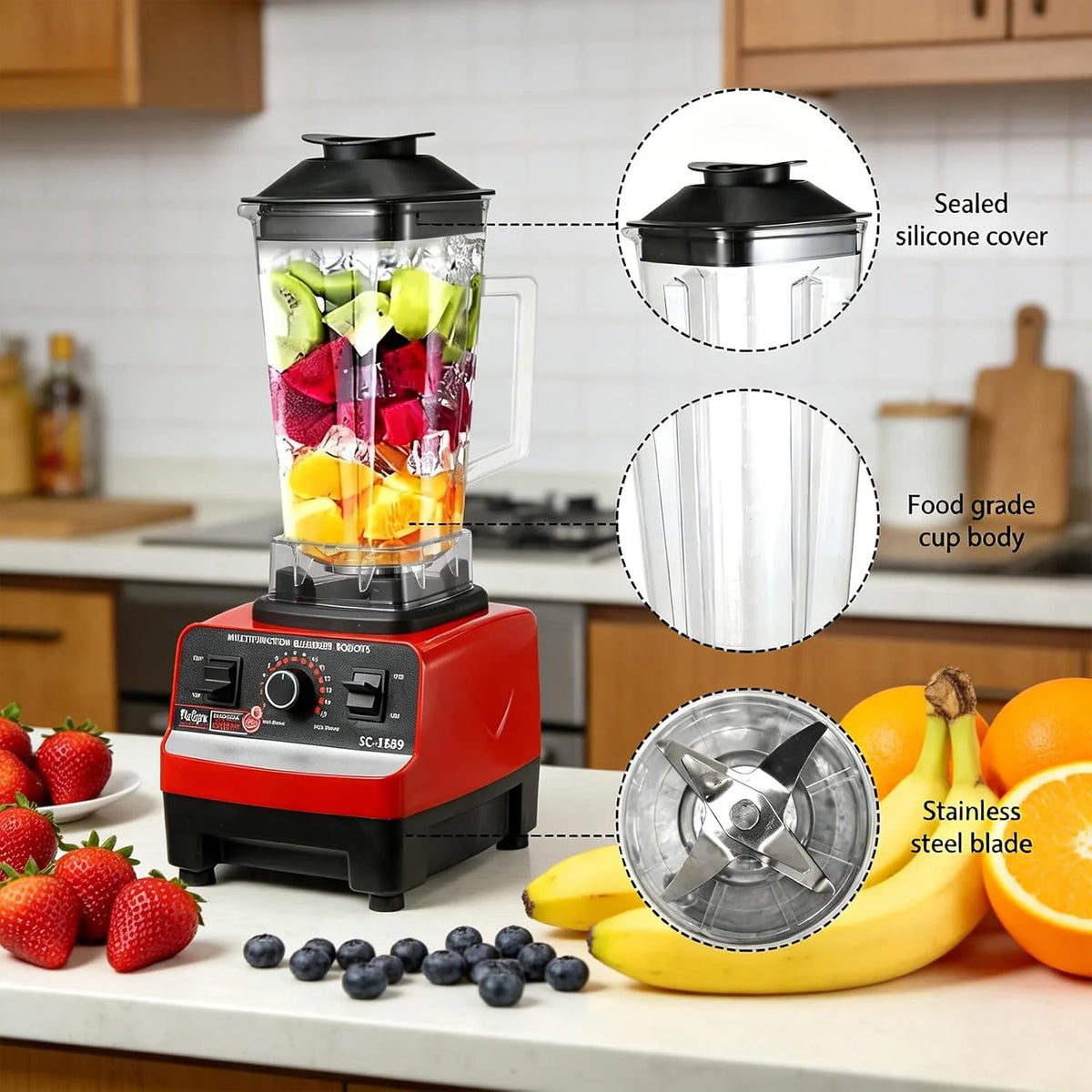 Standmixer 2000 W mit 2-Liter BPA-freiem Behälter – Hochleistungsmixer für Smoothies, Eis & Säfte