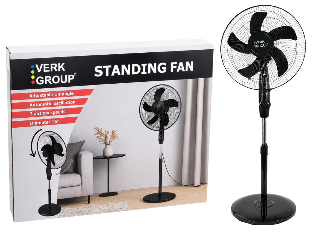 Standventilator 16 Zoll 40W mit Oszillation – Höhenverstellbarer Bodenventilator Schwarz - 40 CM