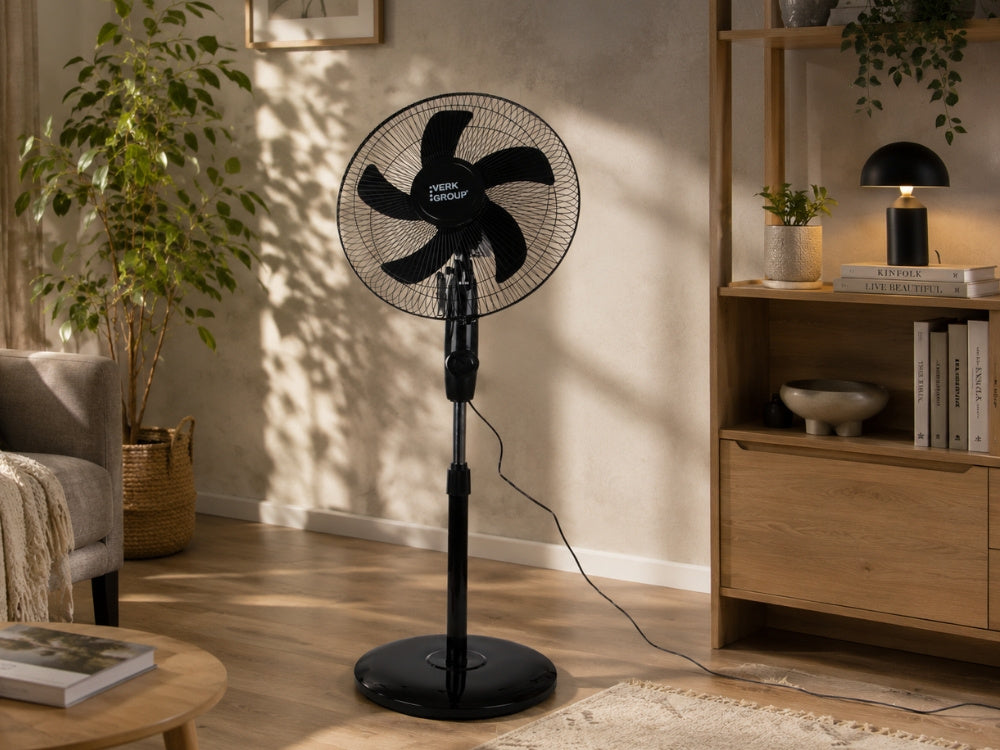 Standventilator 16 Zoll 40W mit Oszillation – Höhenverstellbarer Bodenventilator Schwarz - 40 CM