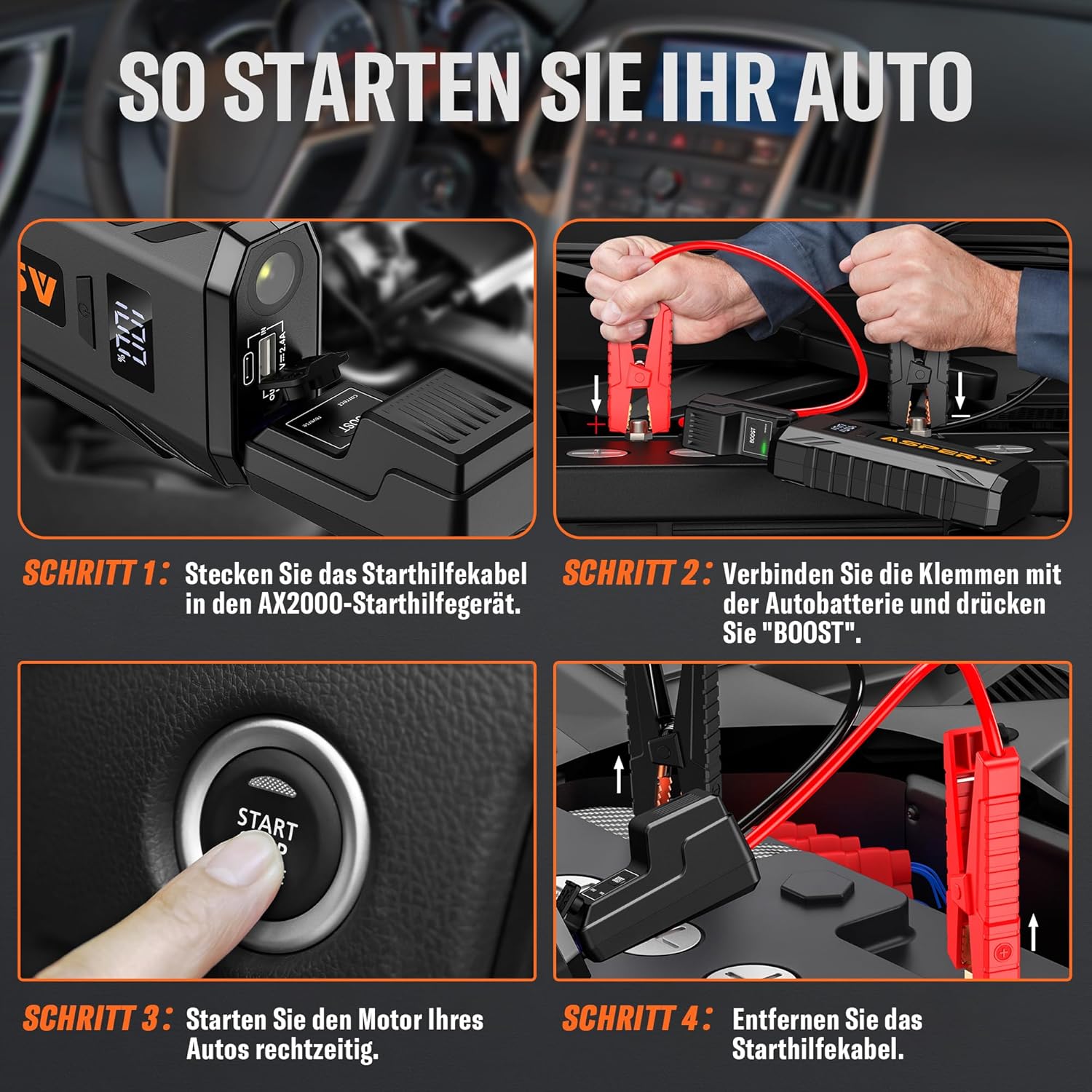 Jump Starter Charger Booster Power Bank 5.5L Gas 1500A for 12V LED