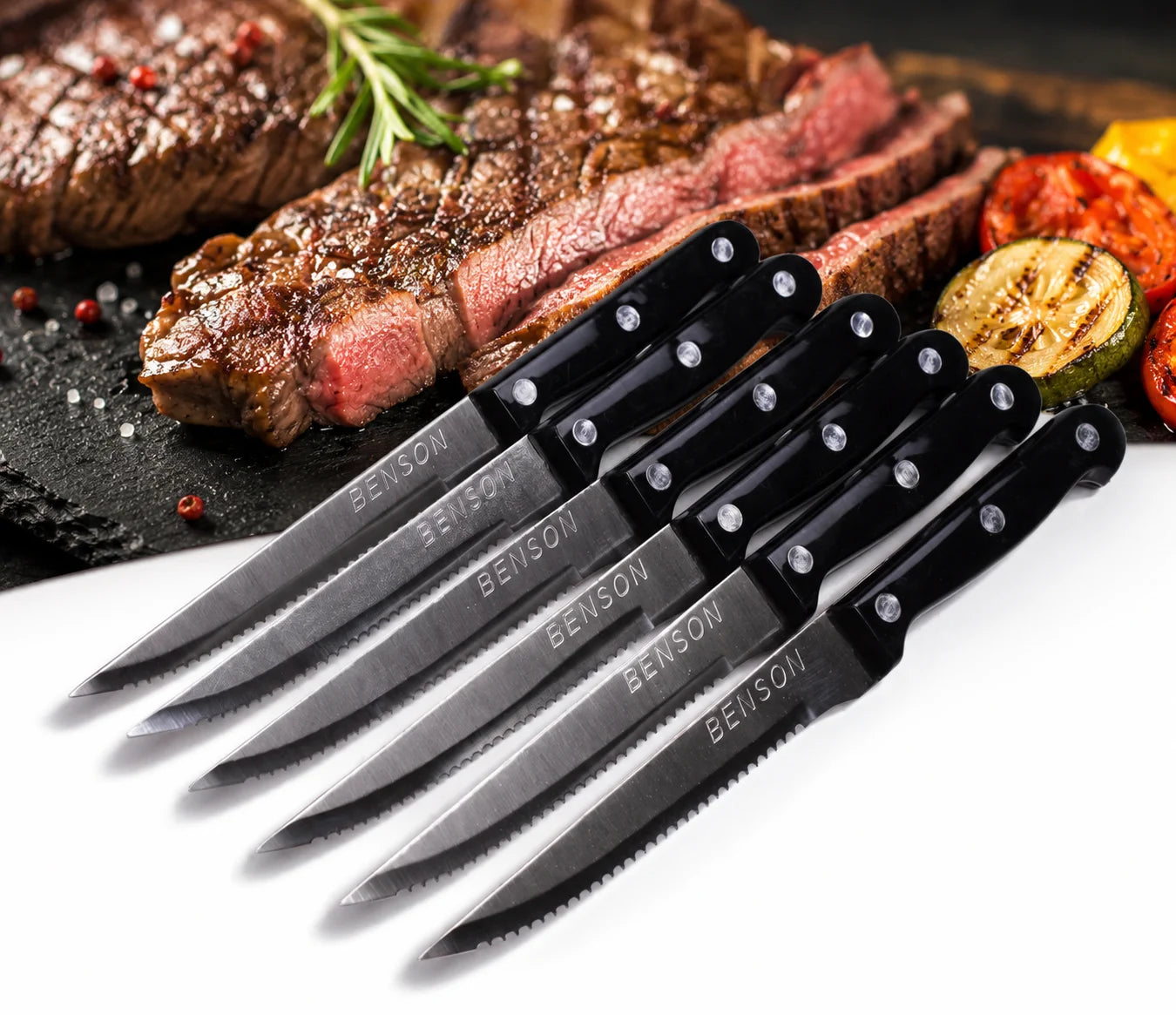 Steakmesser 6er Set Edelstahl Scharf Gezahnt Grillmesser Küchenmesser Silber