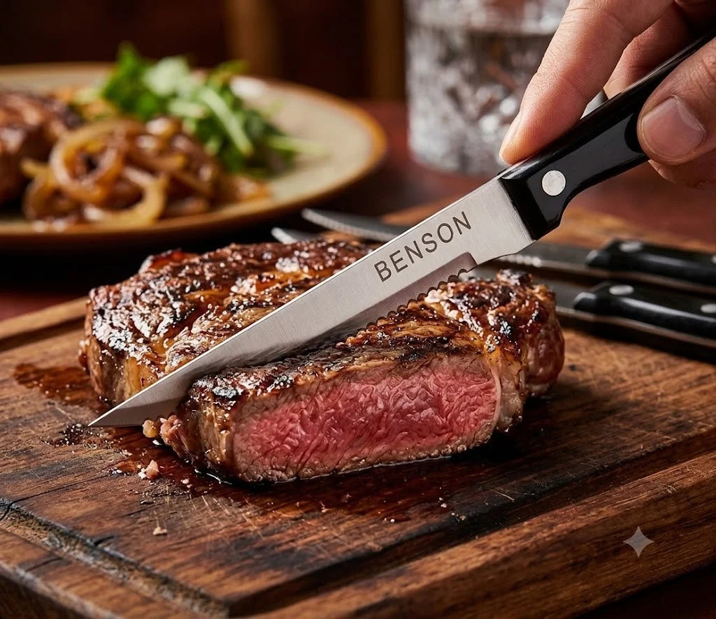 Steakmesser 6er Set Edelstahl Scharf Gezahnt Grillmesser Küchenmesser Silber