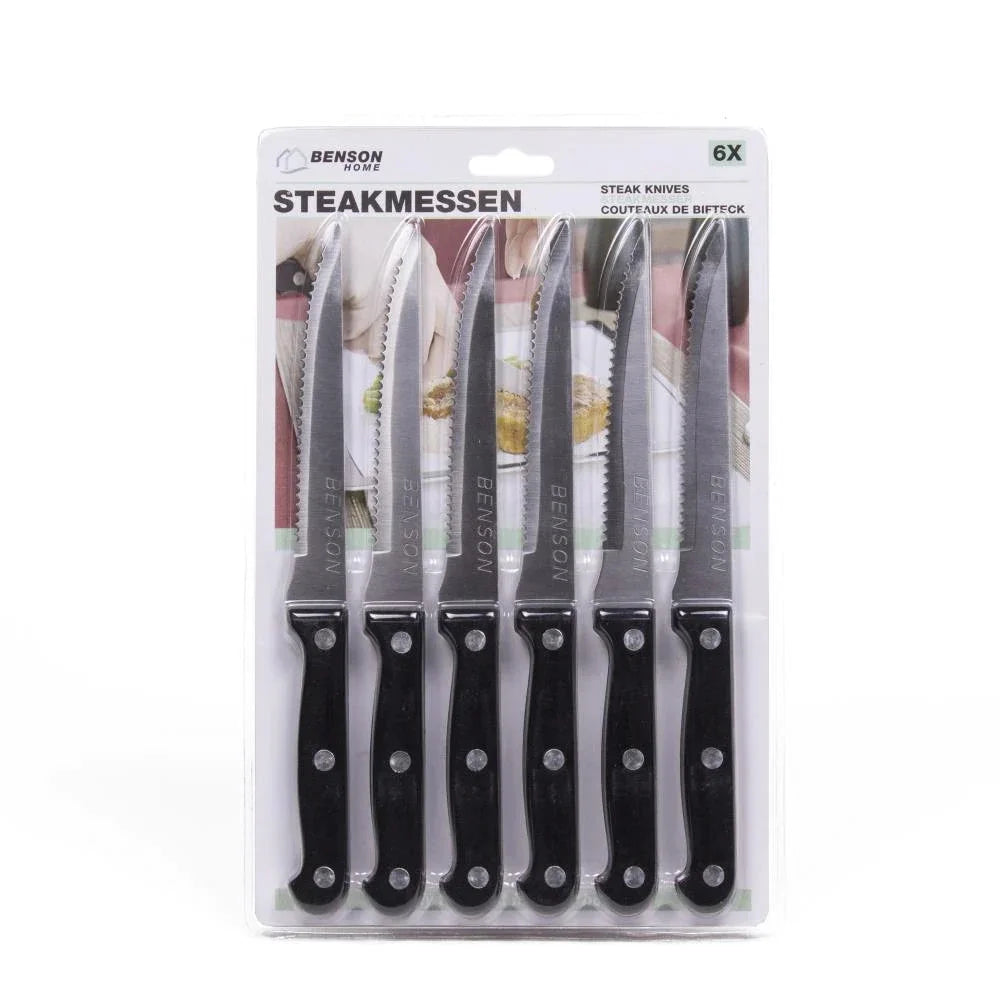 Steakmesser 6er Set Edelstahl Scharf Gezahnt Grillmesser Küchenmesser Silber