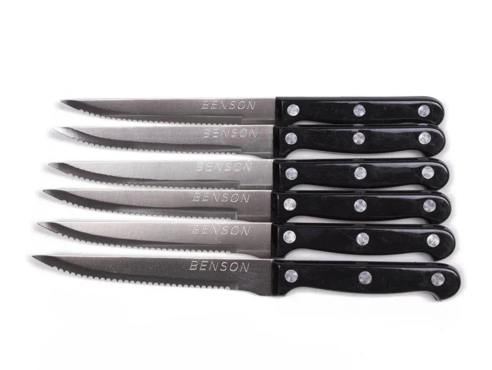 Steakmesser 6er Set Edelstahl Scharf Gezahnt Grillmesser Küchenmesser Silber