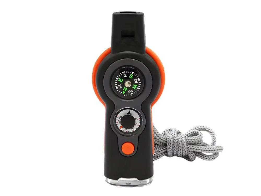 Survival Pfeife 6in1 mit Kompass, Taschenlampe, Thermometer, Lupe & Spiegel – Outdoor Multifunktionswerkzeug