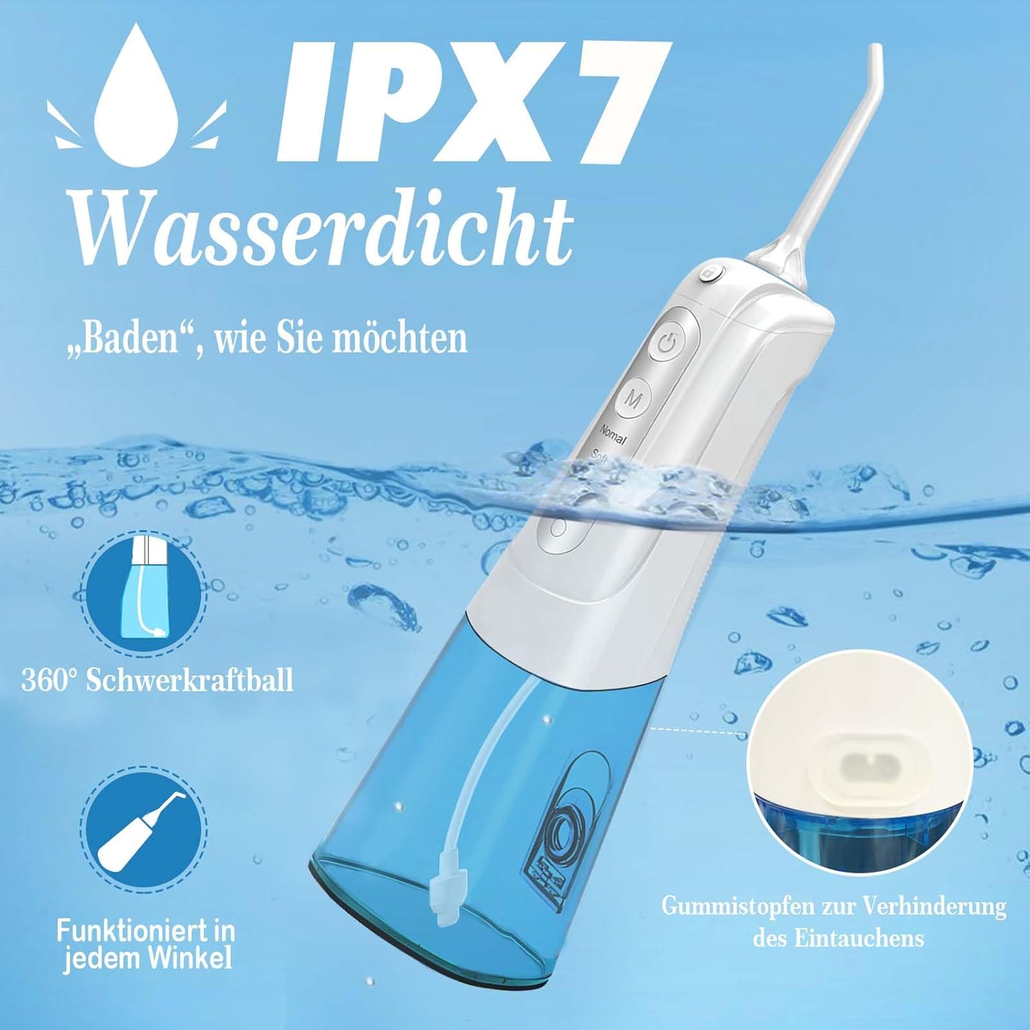 SURFOU Munddusche Kabellos – Elektrischer Water Flosser mit 4 Modi, USB & IPX7