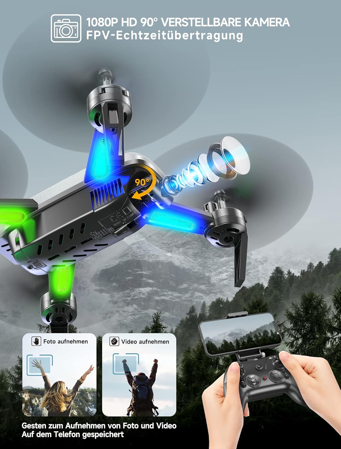 T6 Drone with Camera 1080P HD, Wifi FPV Drone for Beginners, RC Quadcopter with 2 
