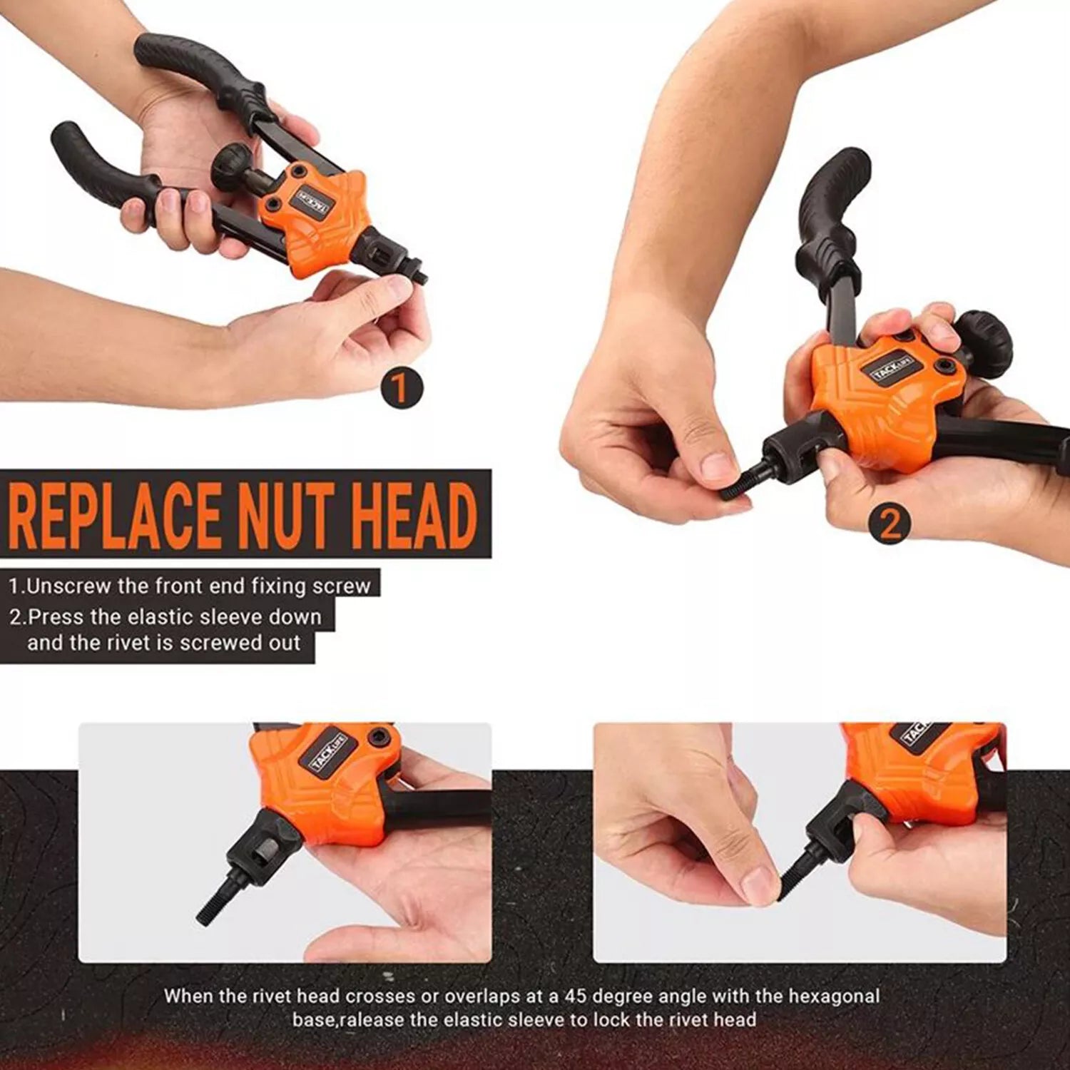 TACKLIFE Nietmutternzange Set M3–M10 – Handnietzange mit 60 Muttern & Werkzeugkoffer – Profi Blindnietzange für Metall & Kunststoff