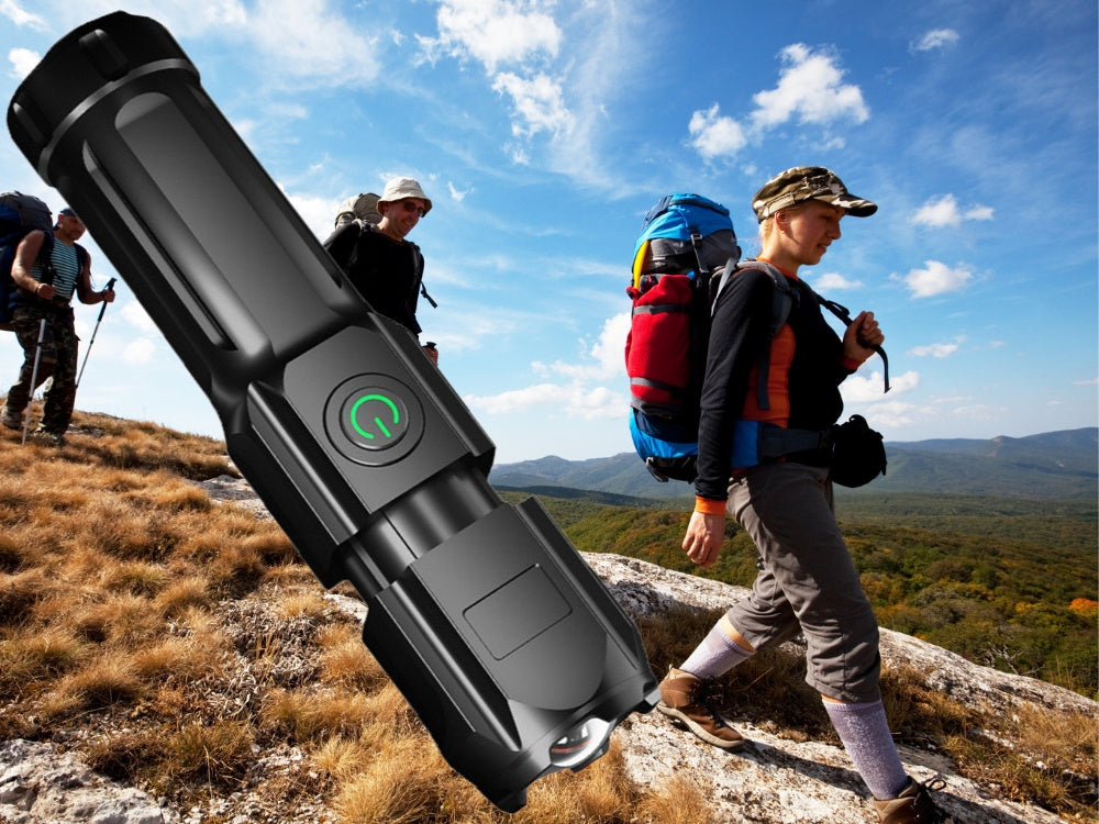 Wiederaufladbare taktische LED-Taschenlampe mit Zoom – XPE starke Militärlampe