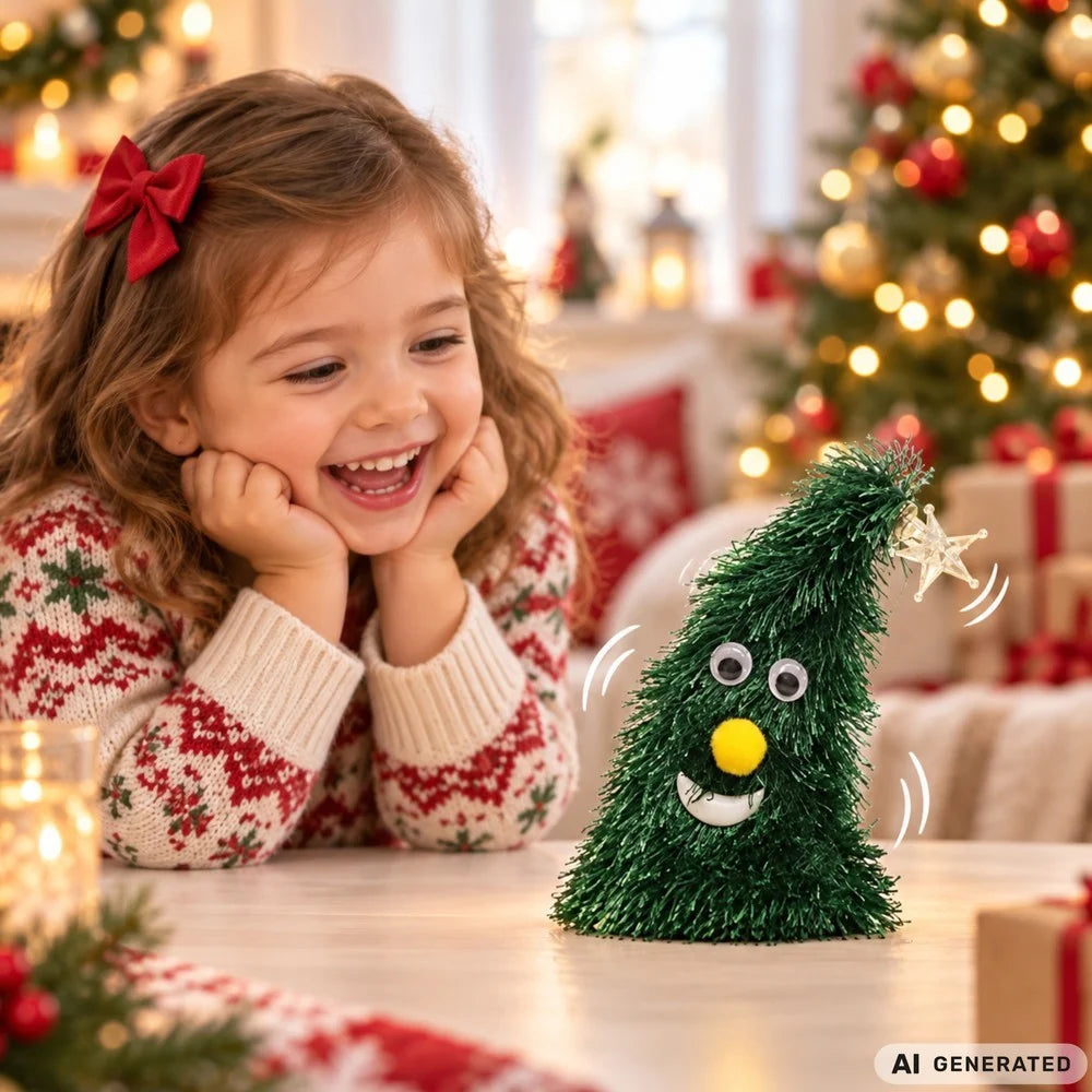Tanzender Weihnachtsbaum 17 cm mit Musik & Licht – Jingle Bells Weihnachtsdeko mit leuchtendem Stern