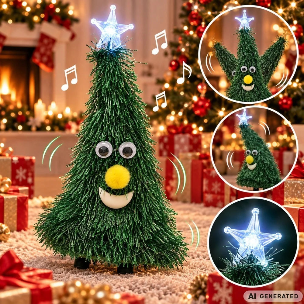 Tanzender Weihnachtsbaum 17 cm mit Musik & Licht – Jingle Bells Weihnachtsdeko mit leuchtendem Stern