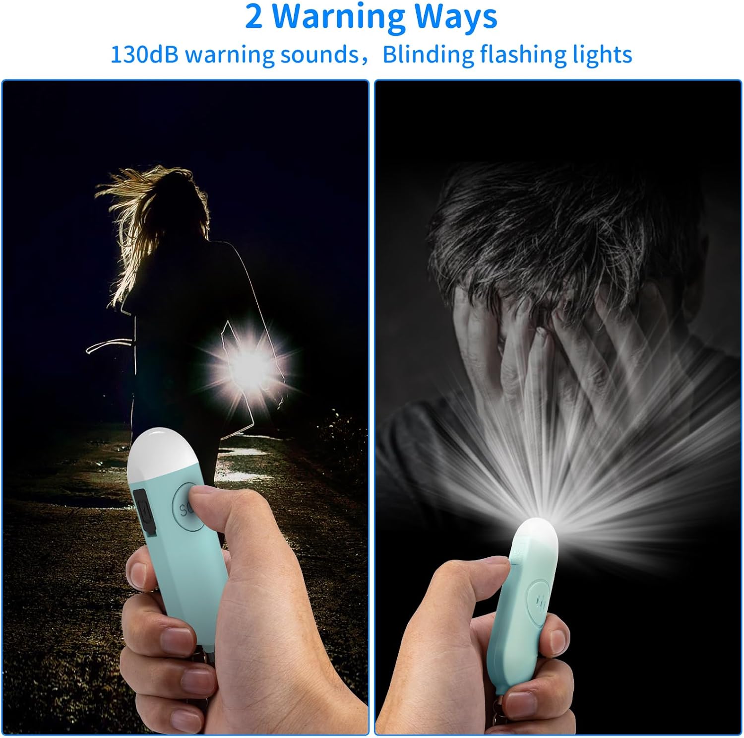 Wiederaufladbarer Taschenalarm 130 dB mit LED Licht – Persönlicher Notfallalarm mit USB-C – Weiß oder Grün